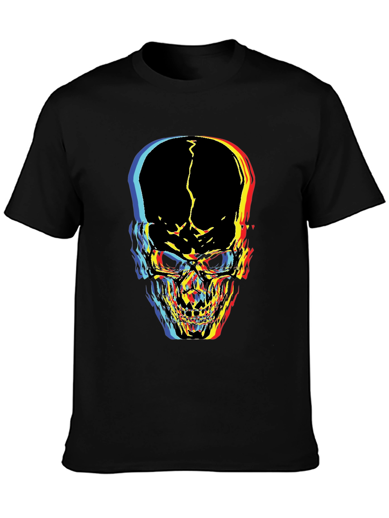 Black Distorted Skull Graphic Black T-Shirt view 3