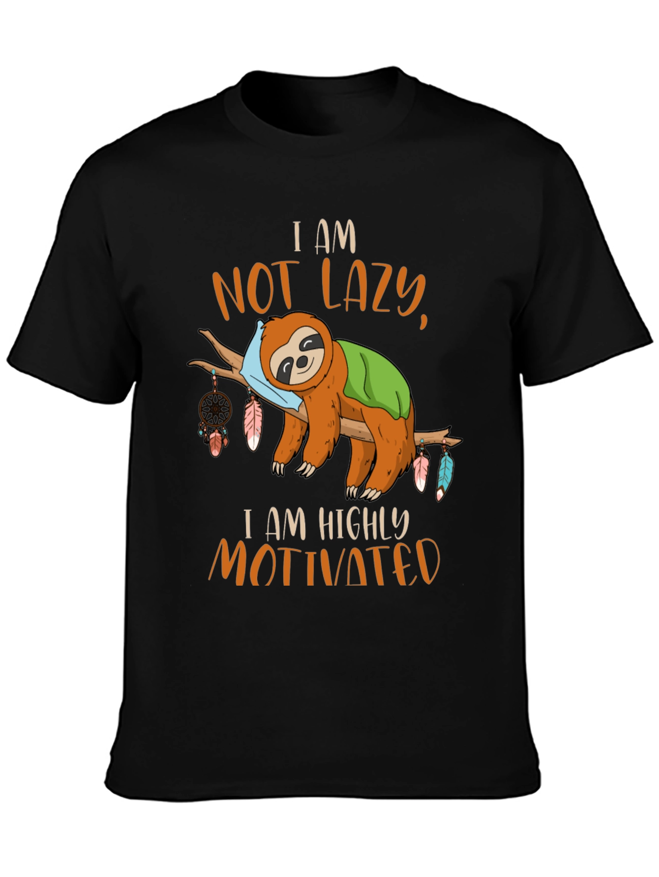 Black I Am Not Lazy Sloth Graphic Tee view 3