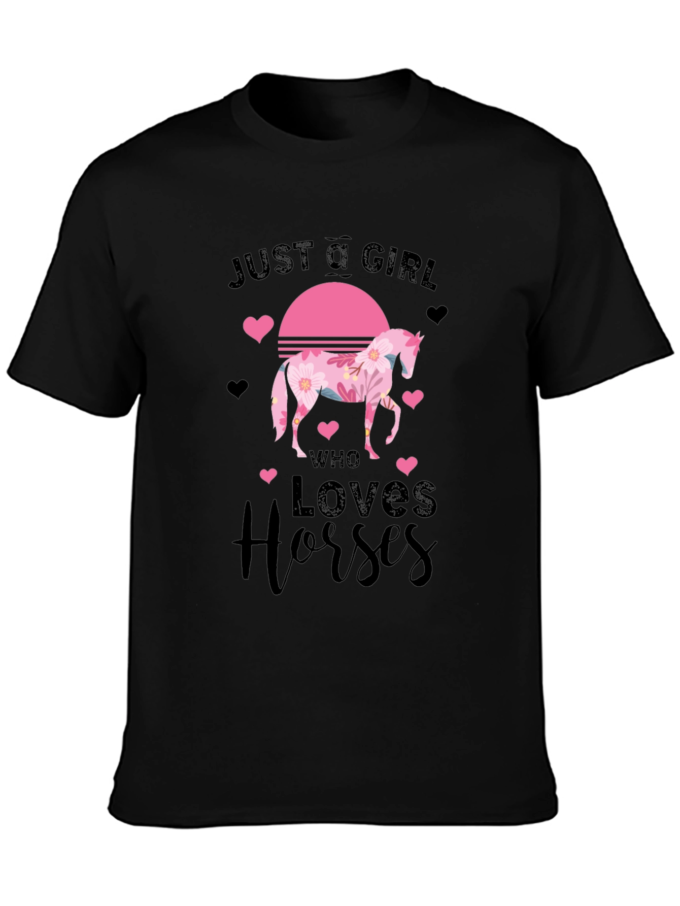Black Just a Girl Who Loves Horses T-Shirt view 3
