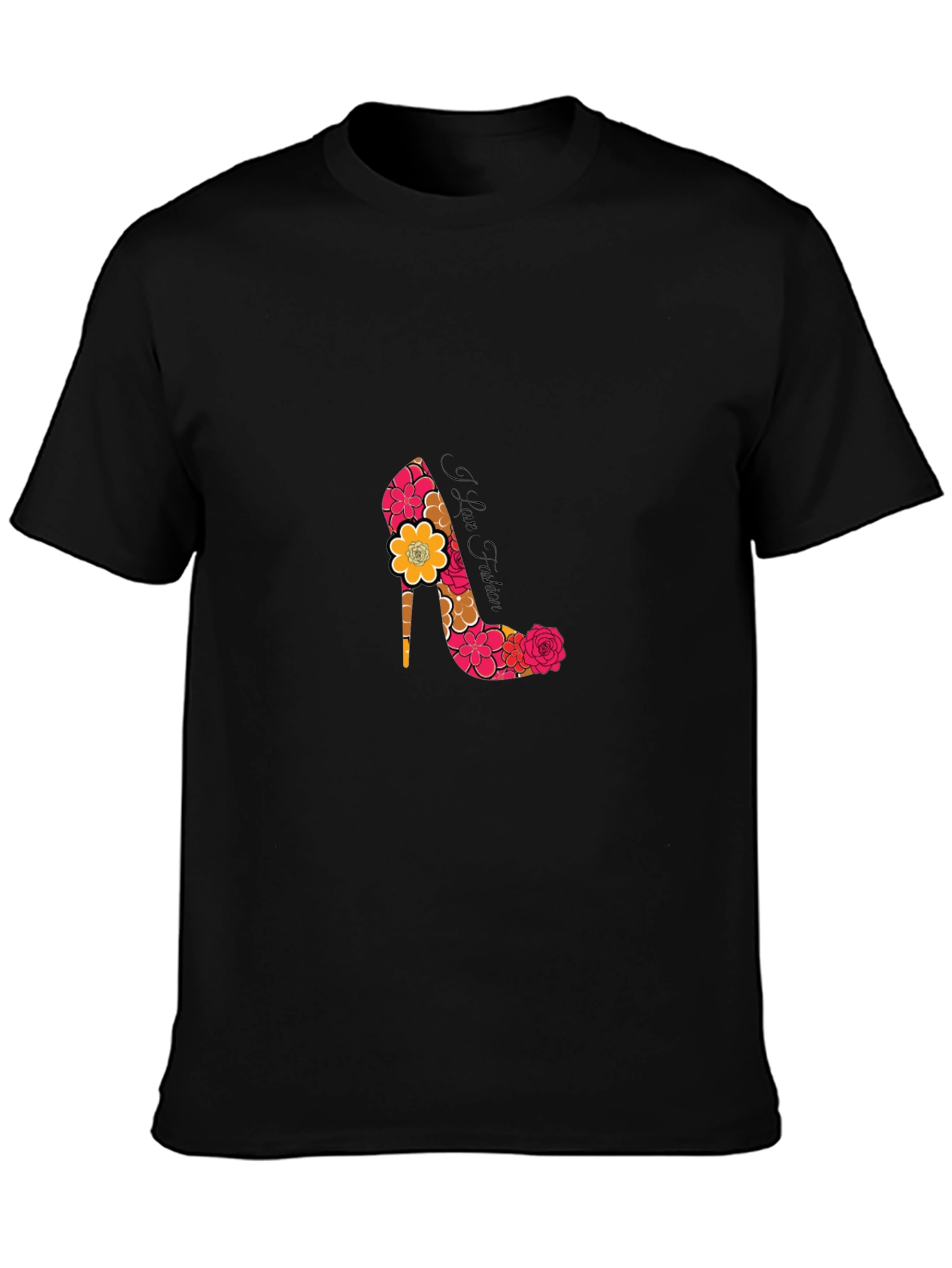 Black Floral Heel Print Black T-Shirt view 3