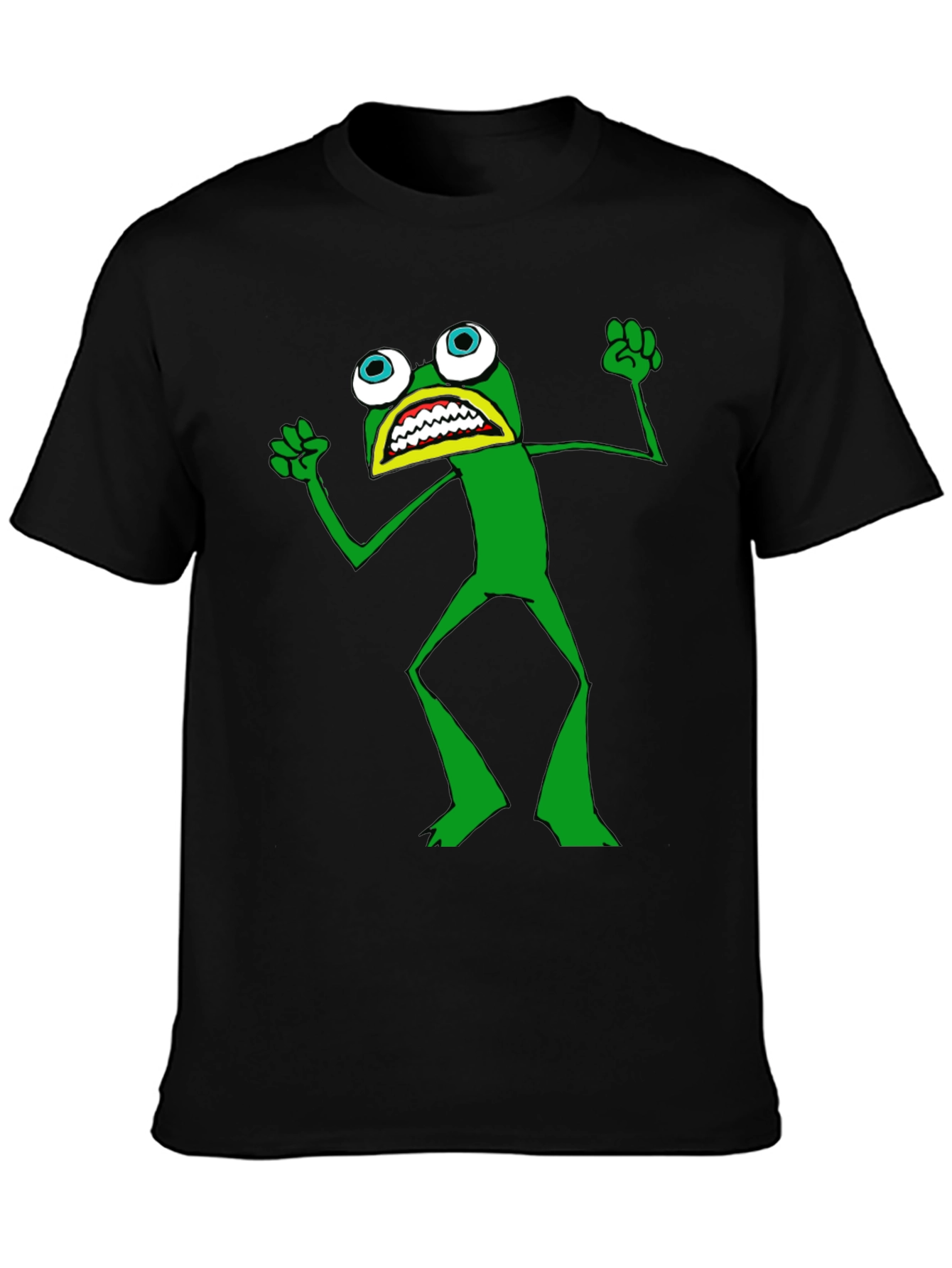 Black Frog T-Shirt - Black Crew Neck, Funny Cartoon view 3