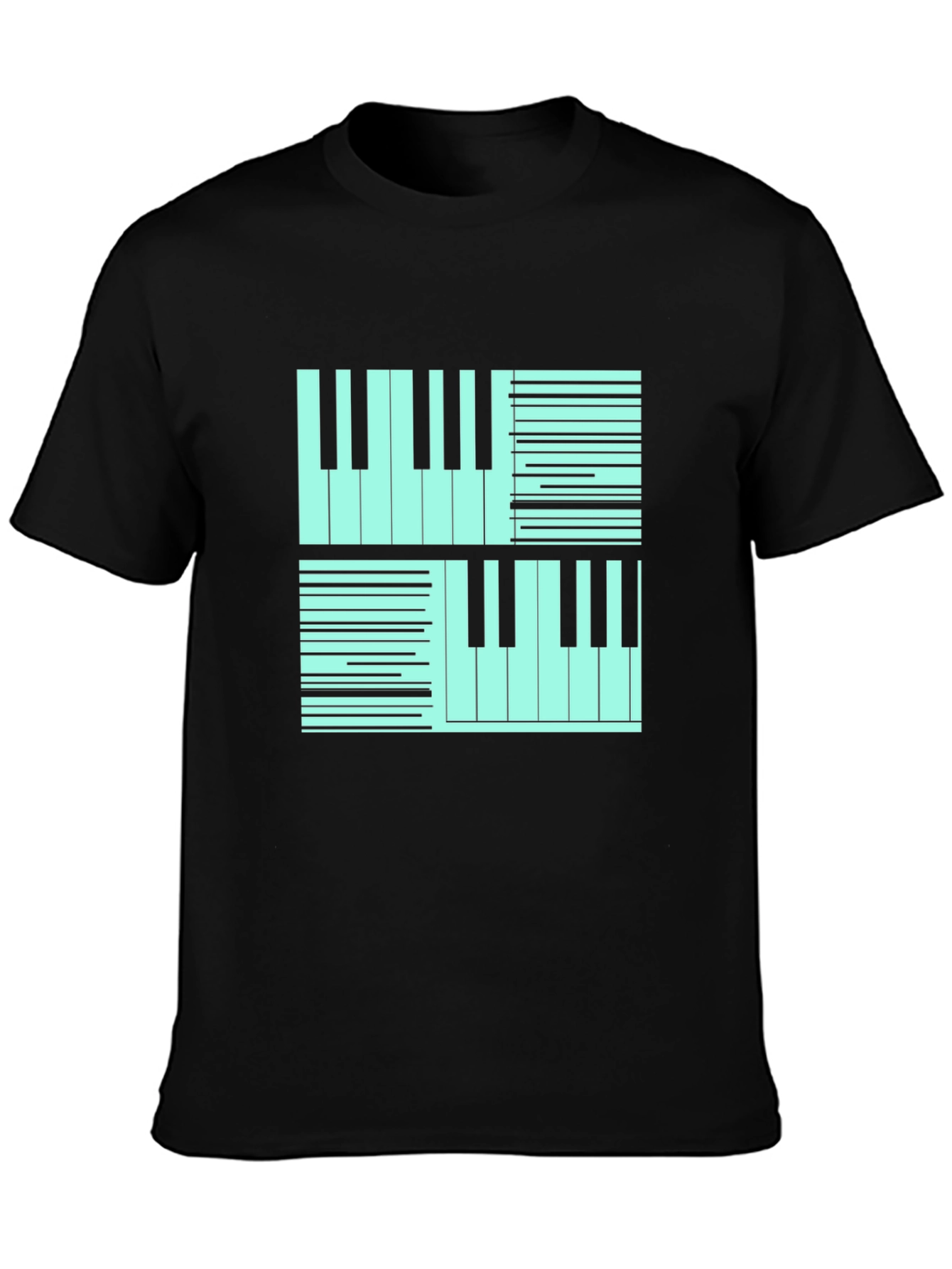 Black Cool Piano Keys Graphic Print Black T-Shirt view 3