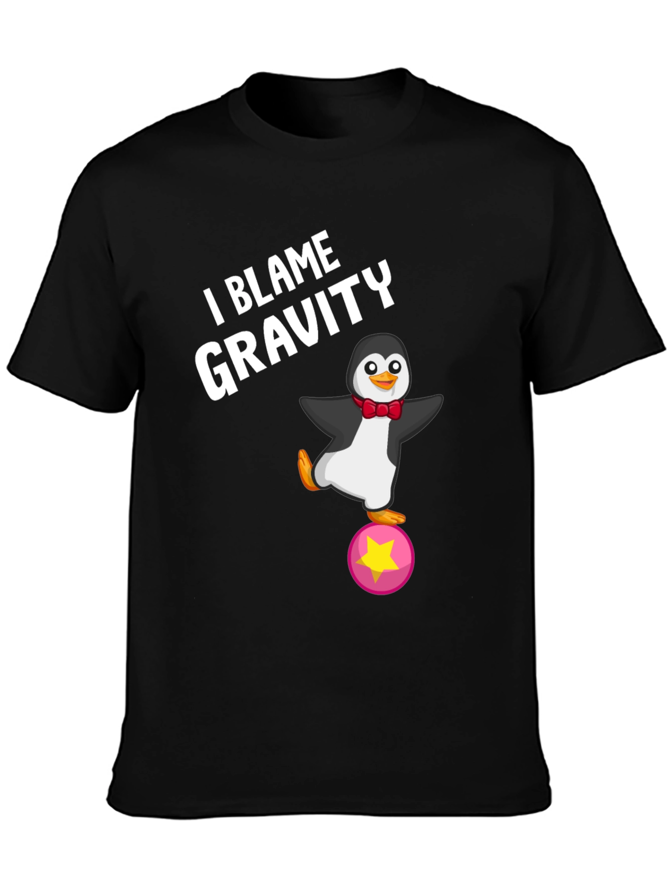 Black I Blame Gravity Penguin T-Shirt view 3