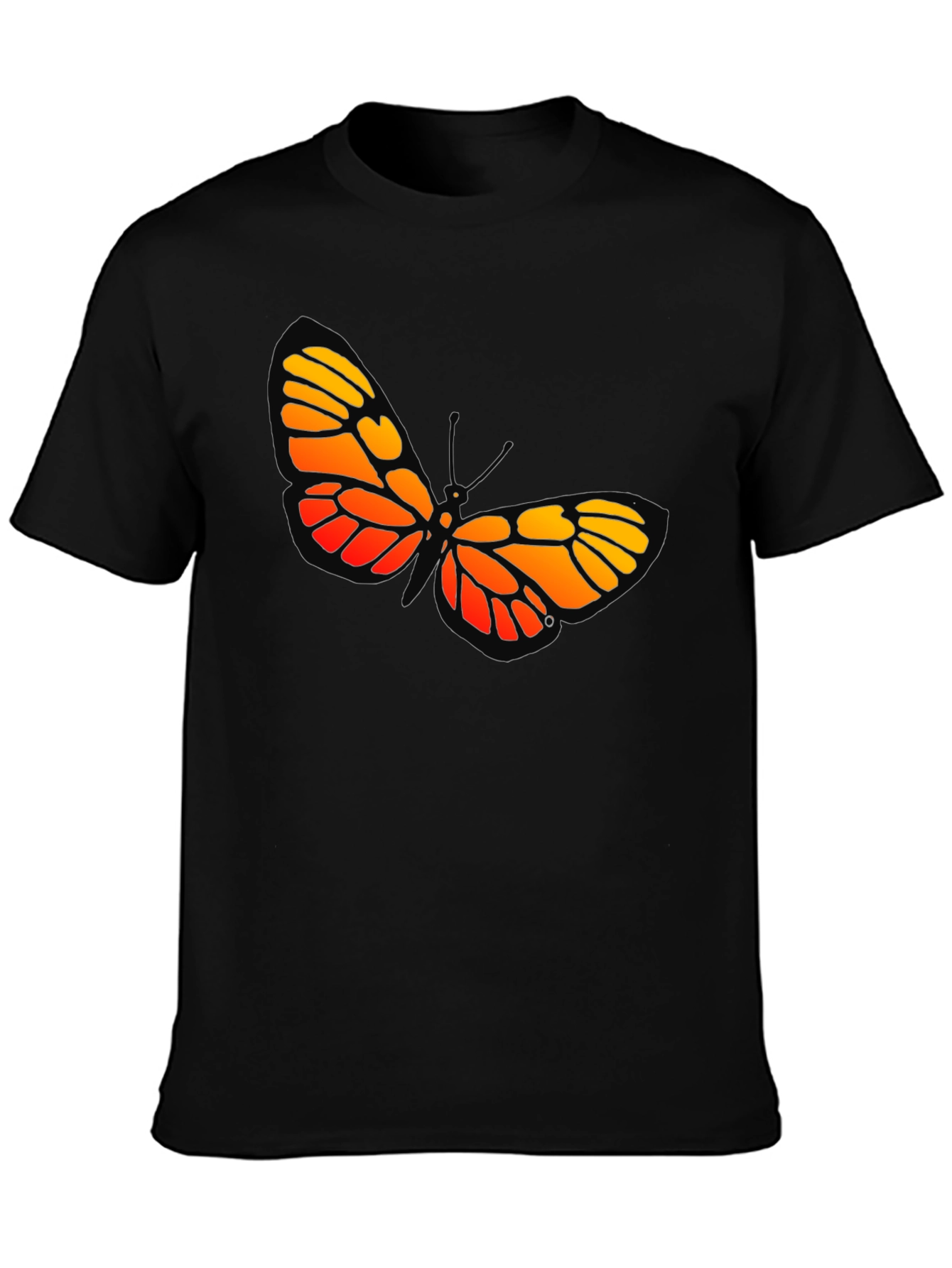 Black Butterfly Graphic Tee - Bold Orange and Yellow Design view 3