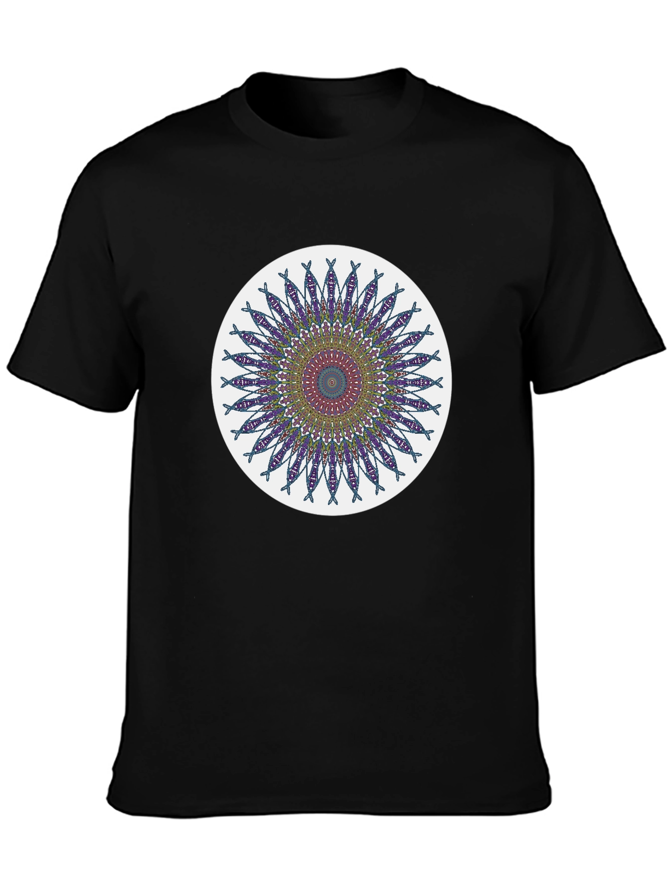 Black Mandala Design Black T-Shirt view 3