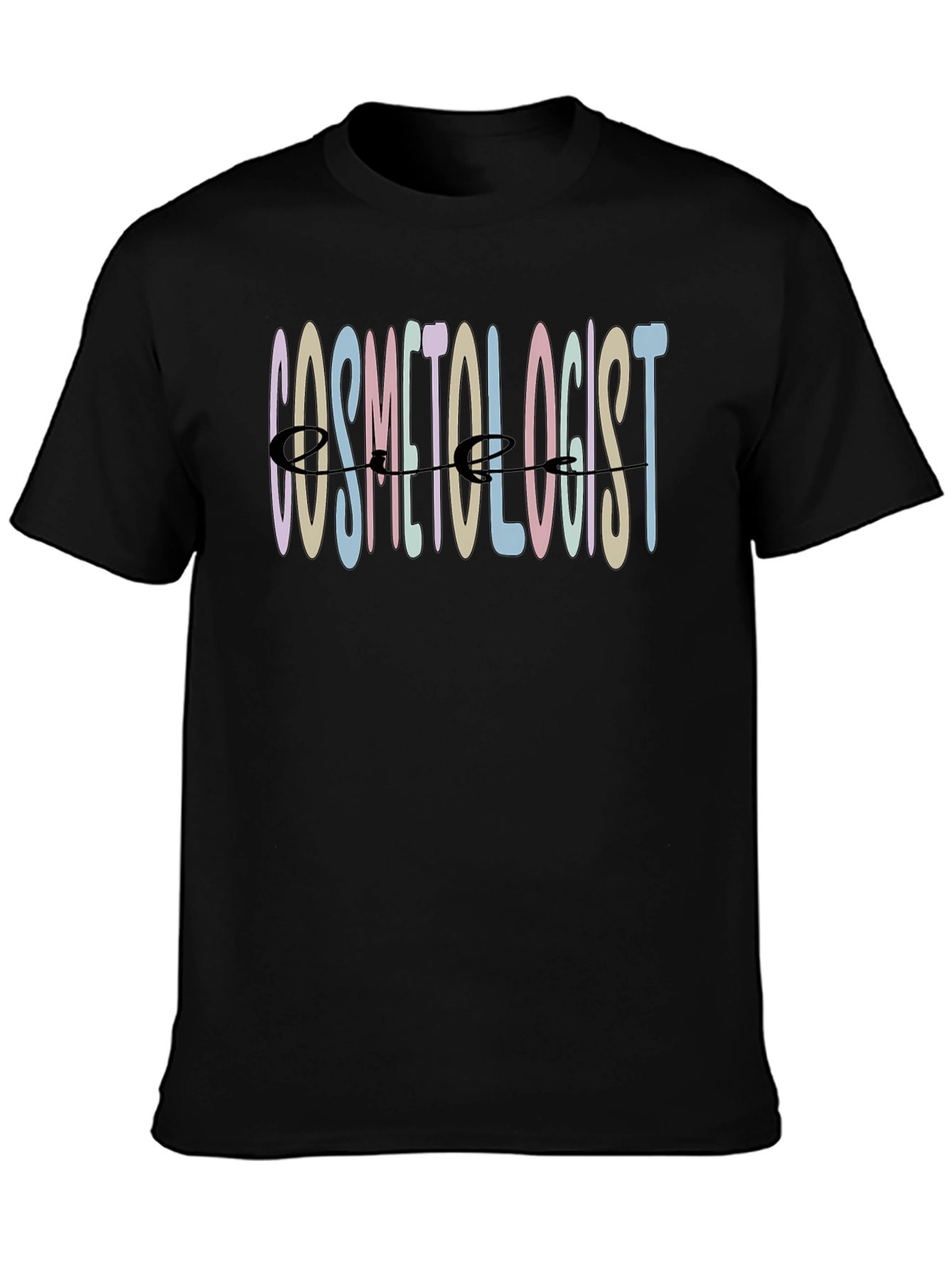 Black Cosmetologist T-Shirt - Pastel Text Stylist Tee view 3
