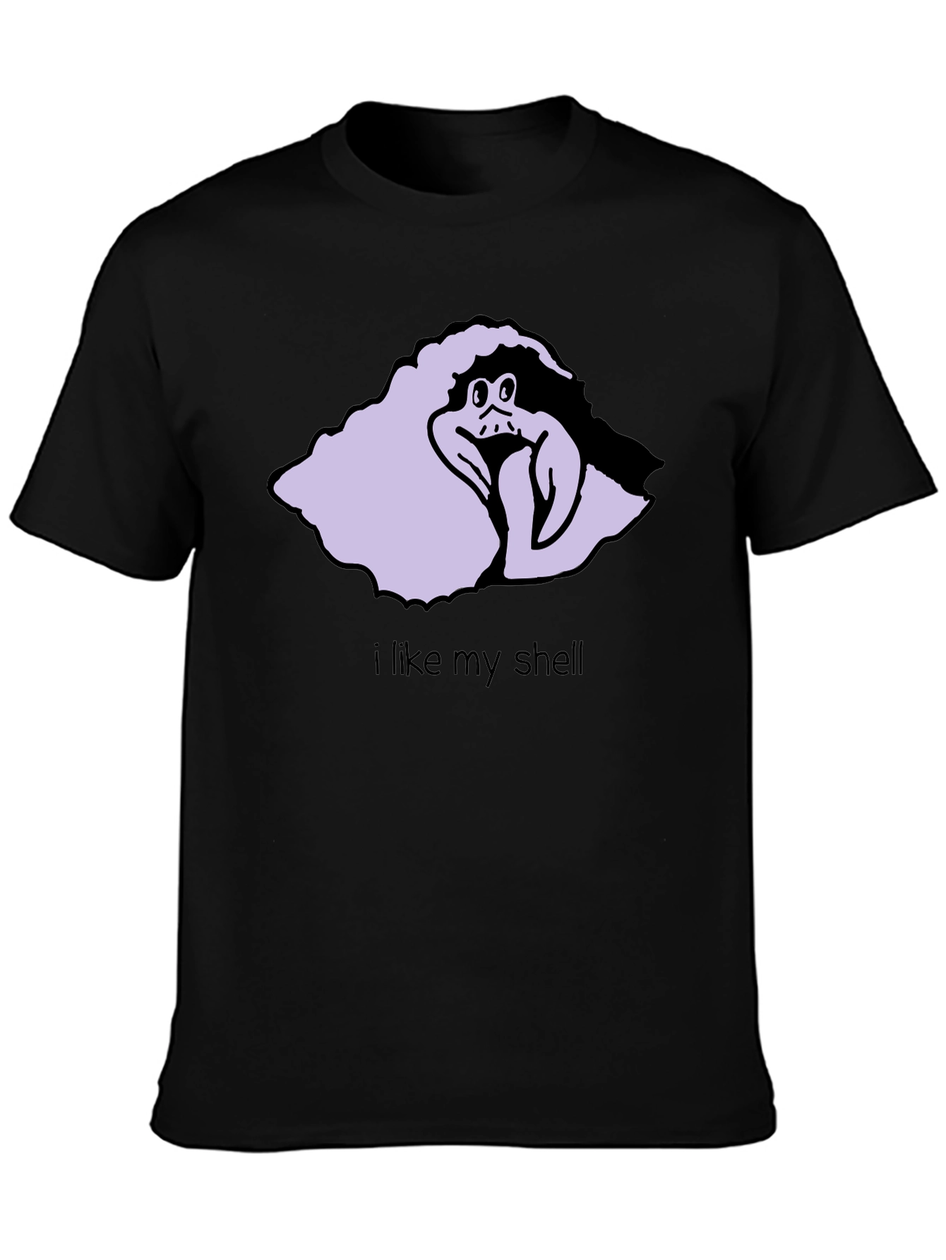 Black Funny Cartoon Hermit Crab T-Shirt - I Like My Shell view 3