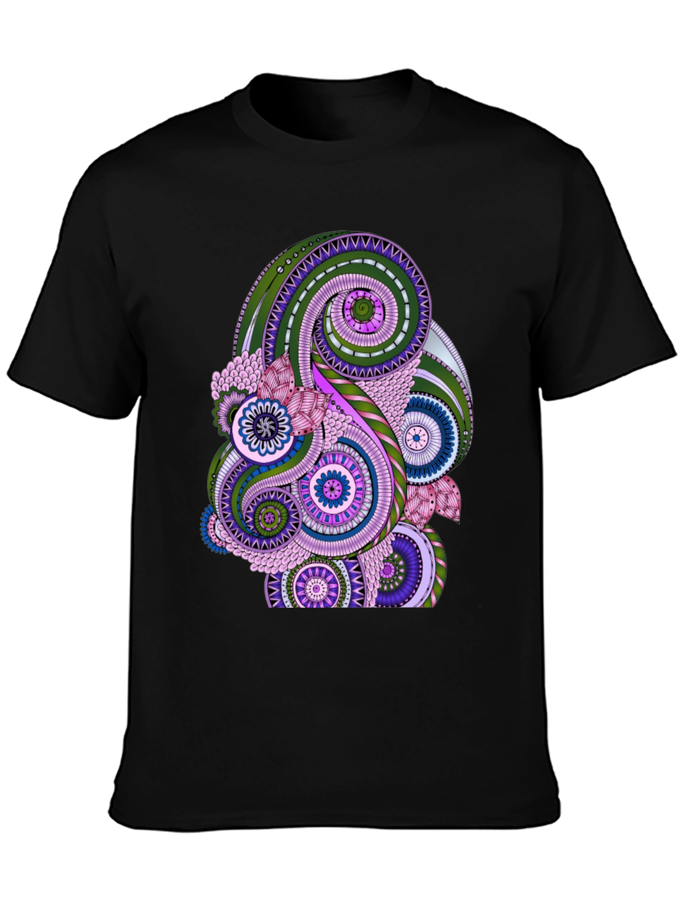 Black Paisley Pattern Black T-Shirt - Stylish Casual Wear view 3
