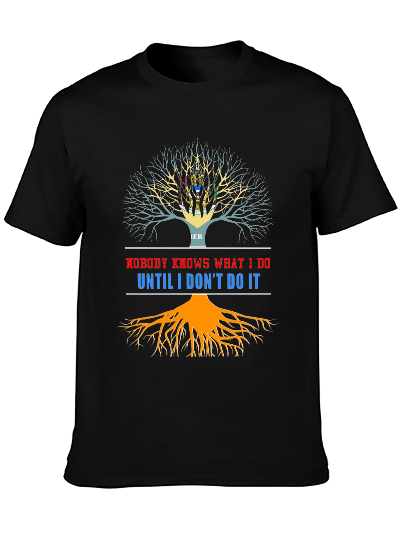 Black Nobody Knows T-Shirt - Unique Tree of Life Design view 3