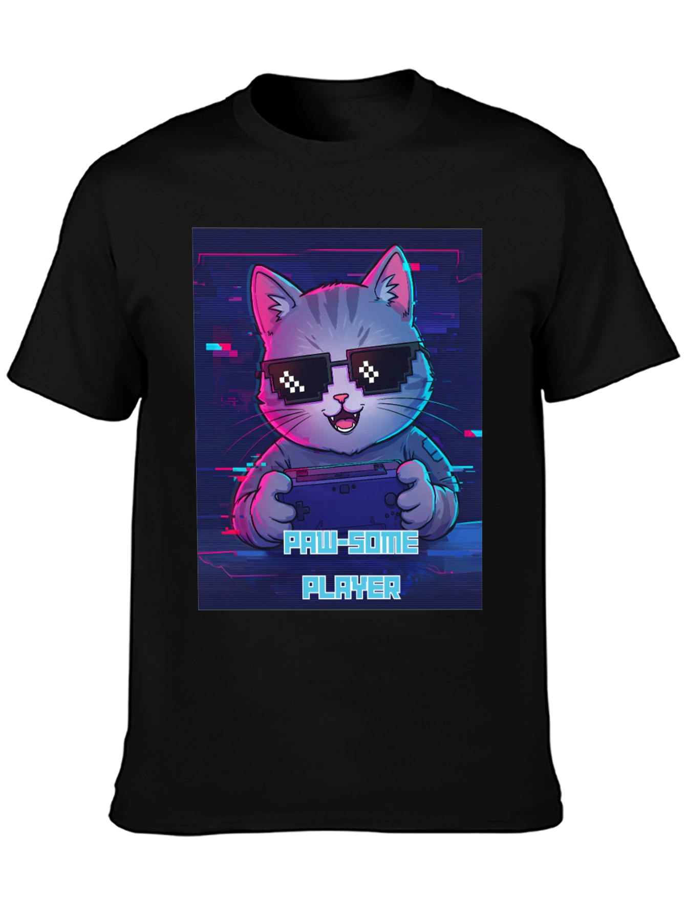 Black Gaming Cat Graphic Tee - Paw-some Player T-shirt view 3