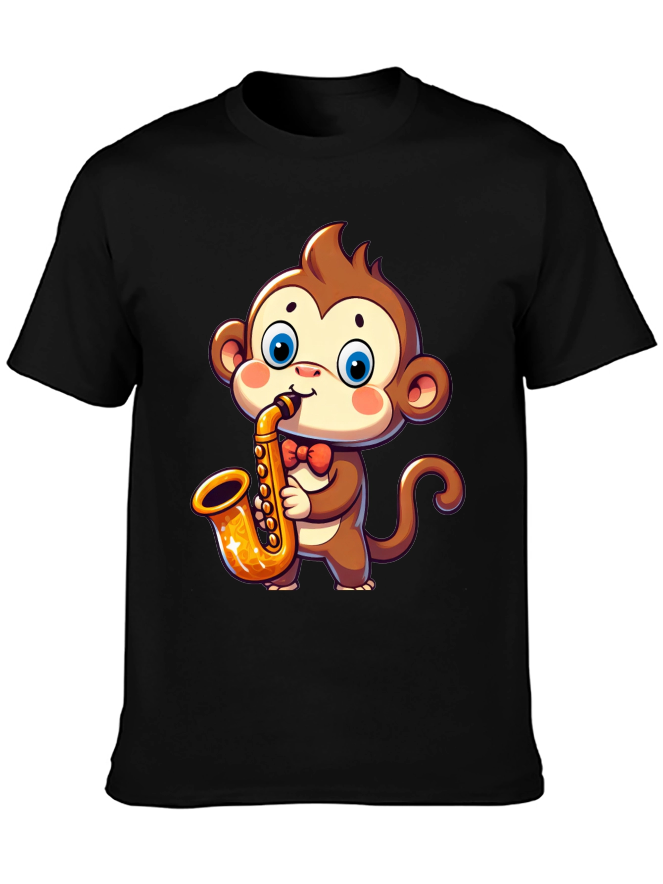 Black Monkey Saxophone T-Shirt - Cute Cartoon Design view 3