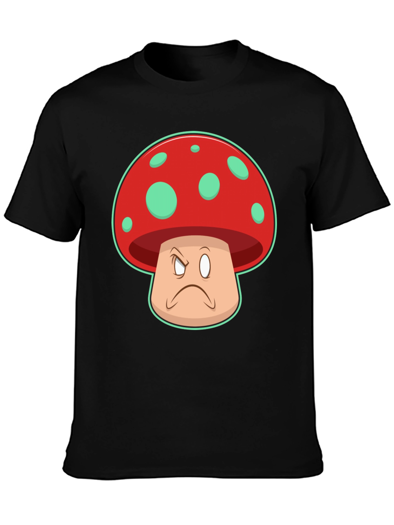 Black Grumpy Mushroom Graphic T-Shirt - Unisex Cotton Tee view 3