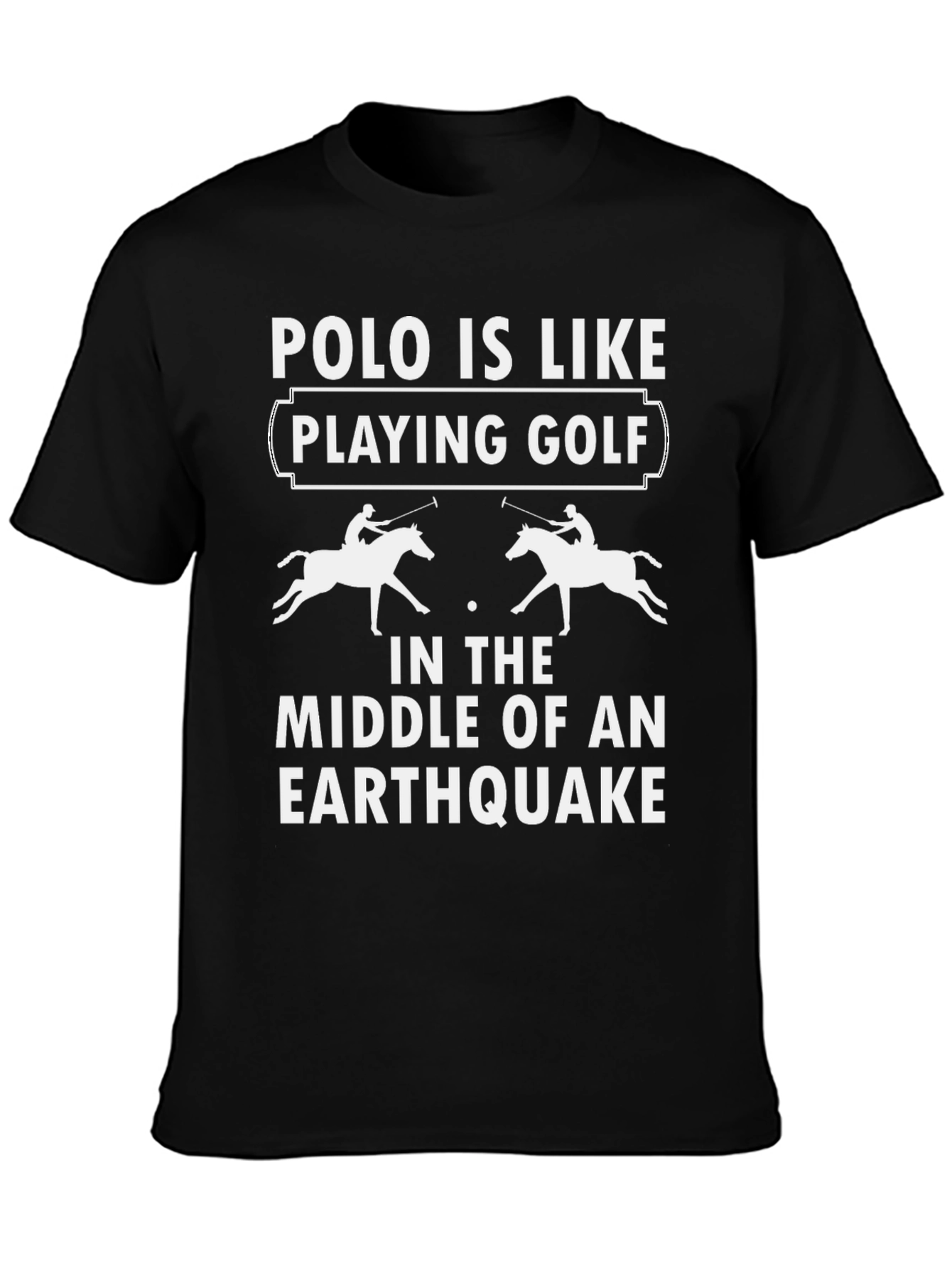 Black Polo Earthquake Graphic T-Shirt Funny Horse Lover Tee view 3