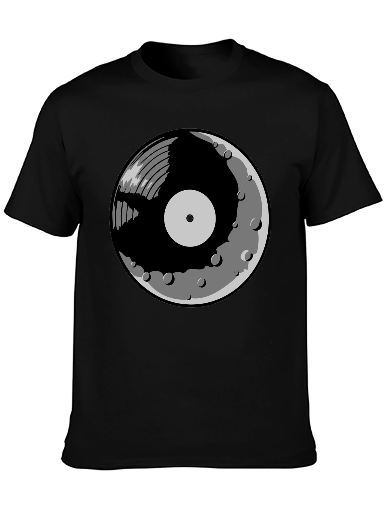 Black Vinyl Moon Graphic Tee - Music Lover Shirt view 3
