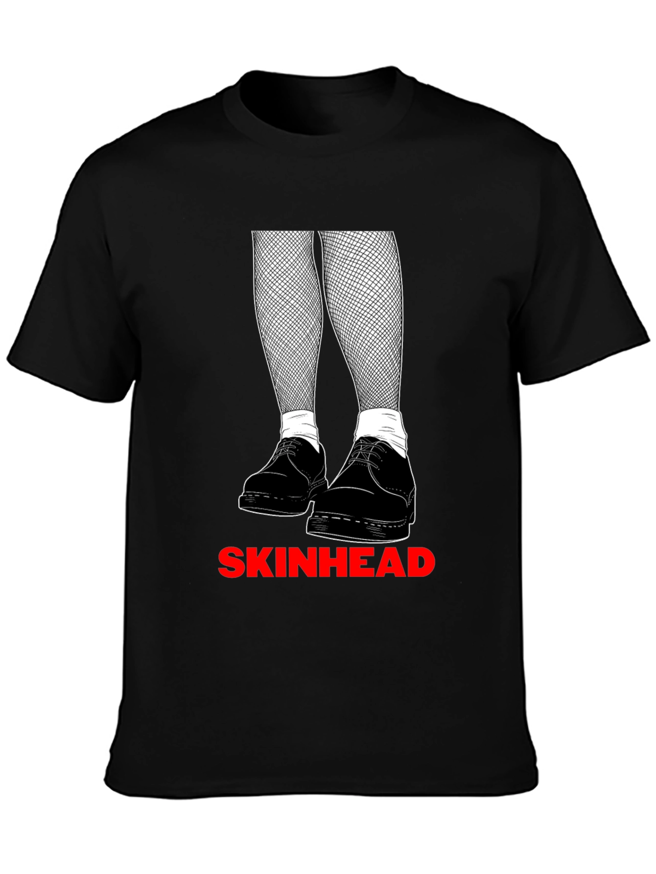 Black Skinhead Graphic Tee - Black Crew Neck T-Shirt view 3