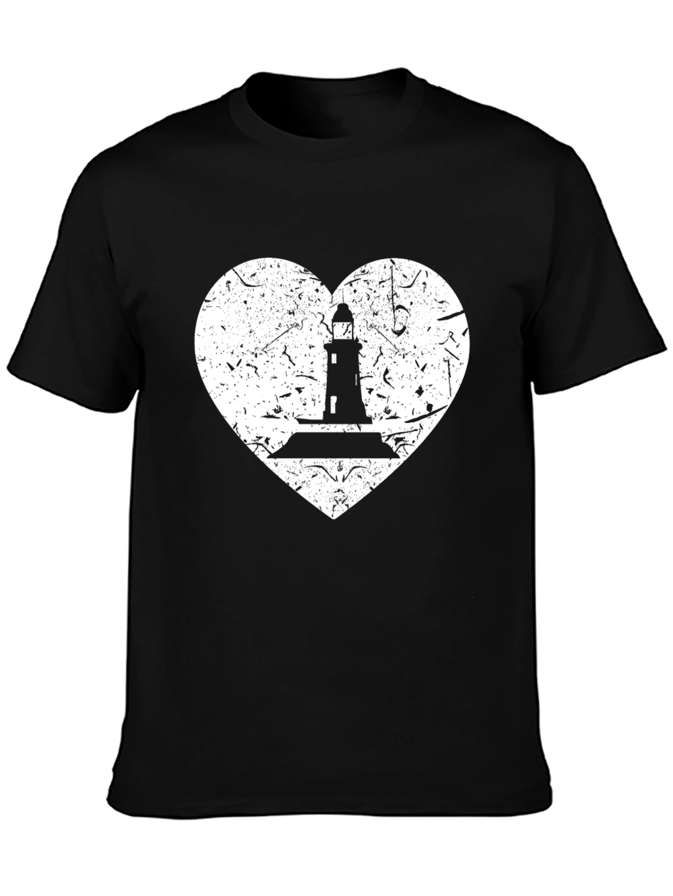 Black Lighthouse Heart Graphic Tee - Black Cotton T-Shirt view 3