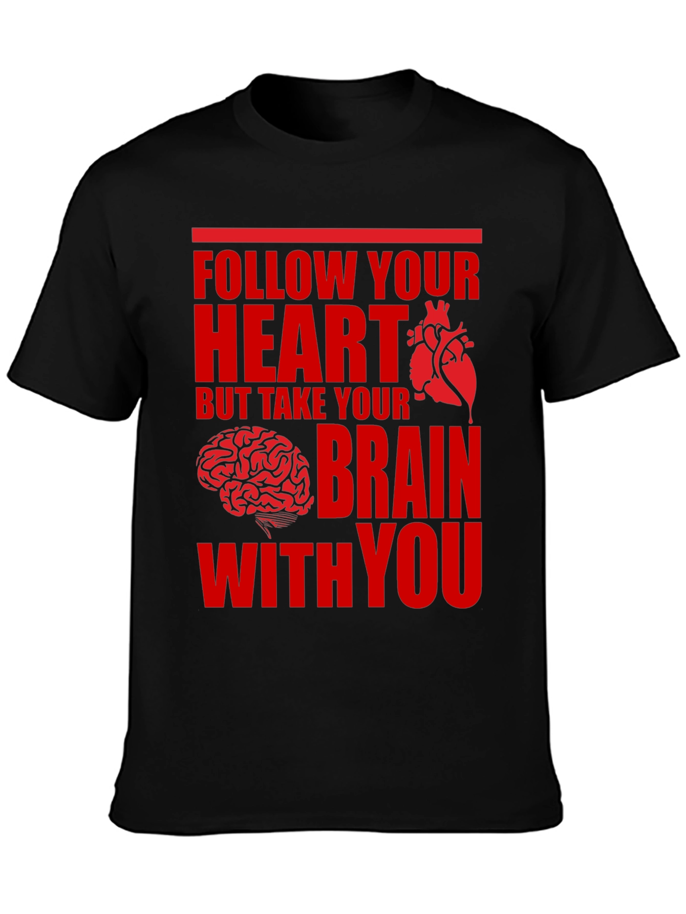 Black Follow Your Heart Brain Graphic Tee view 3