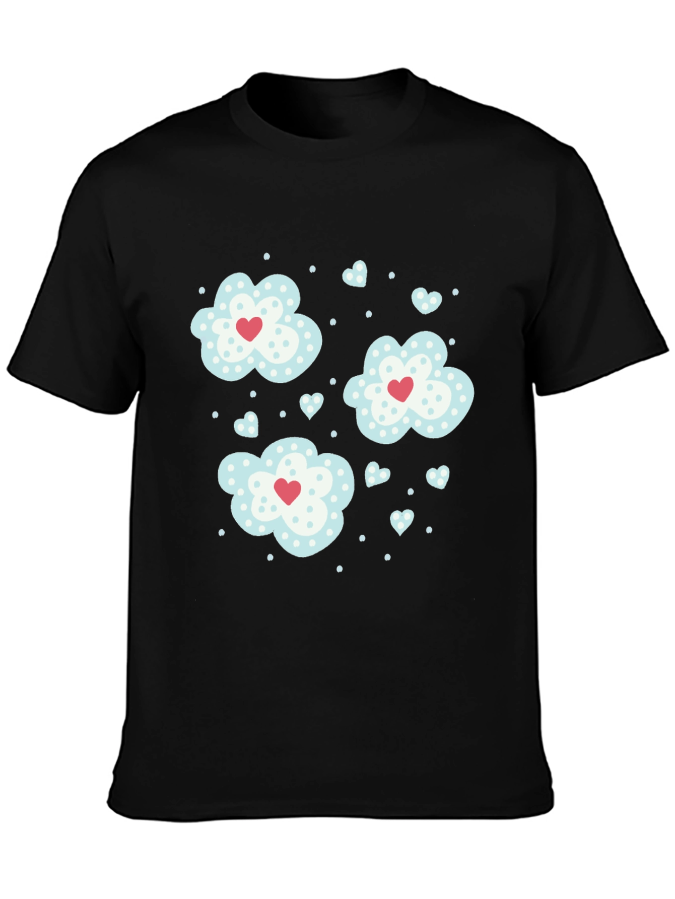 Black Cute Clouds & Hearts Graphic Tee - Black Casual T-Shirt view 3