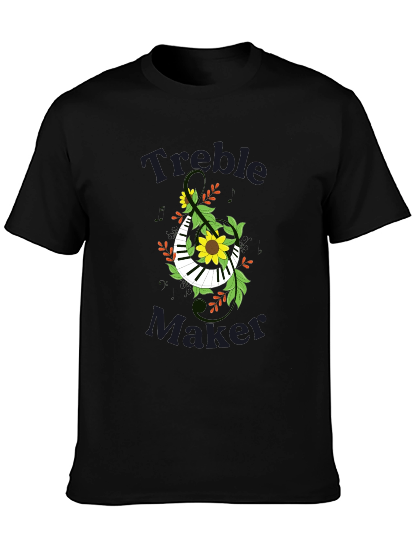 Treble Maker Piano Keyboard and Floral Design T-Shirt - 3