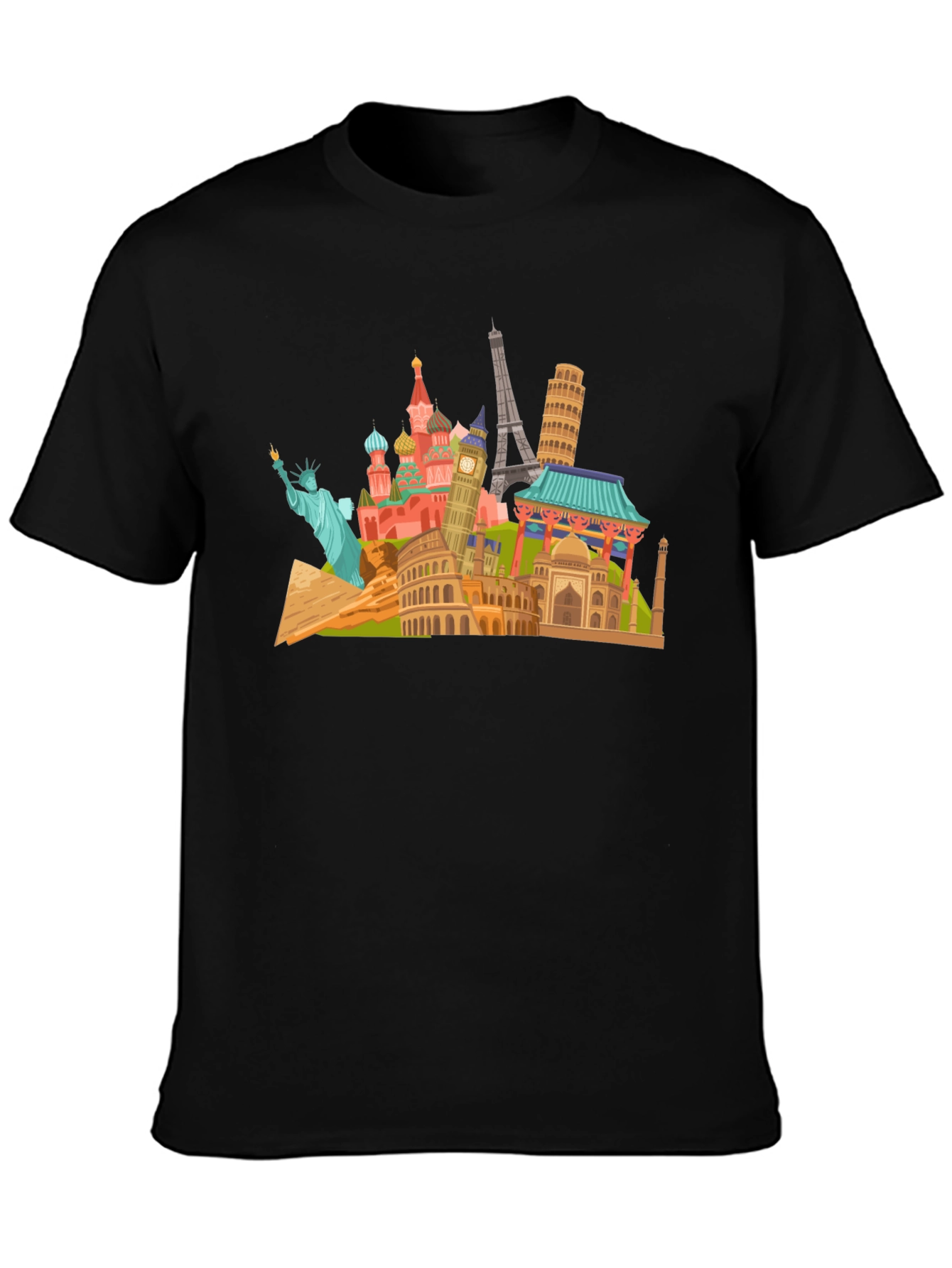 Black World Landmarks Black T-Shirt view 3