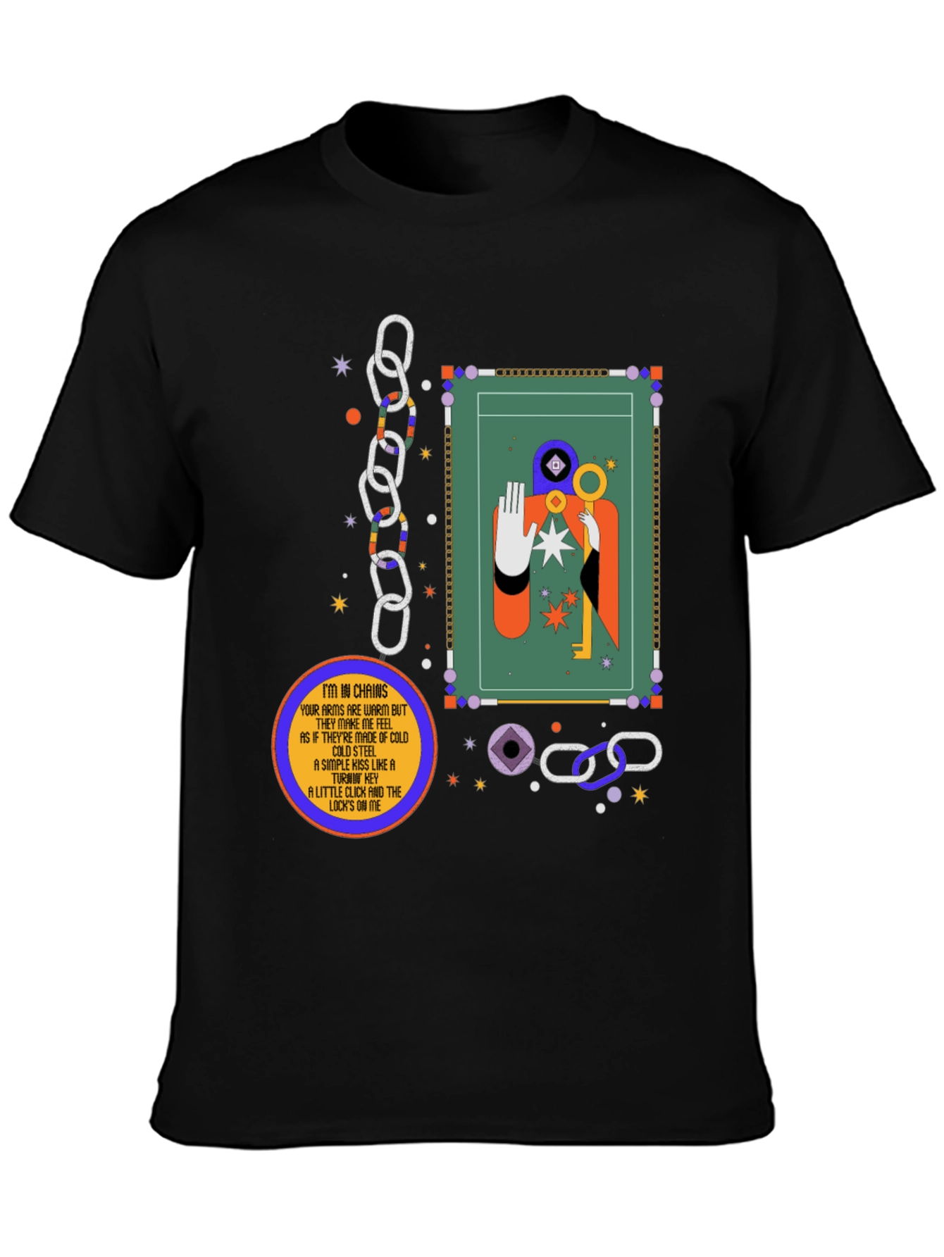 Black Abstract Graphic Tee - Key & Chains Design view 3