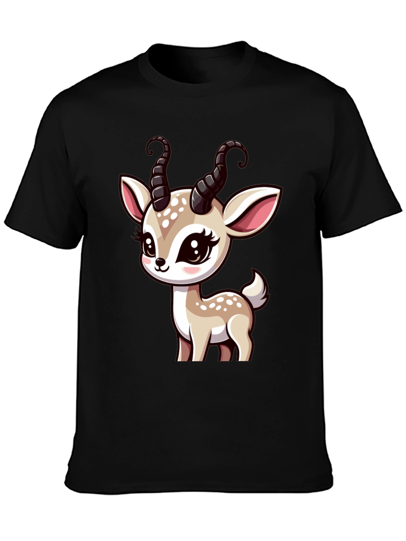 Black Cute Deer Graphic Black T-Shirt view 3