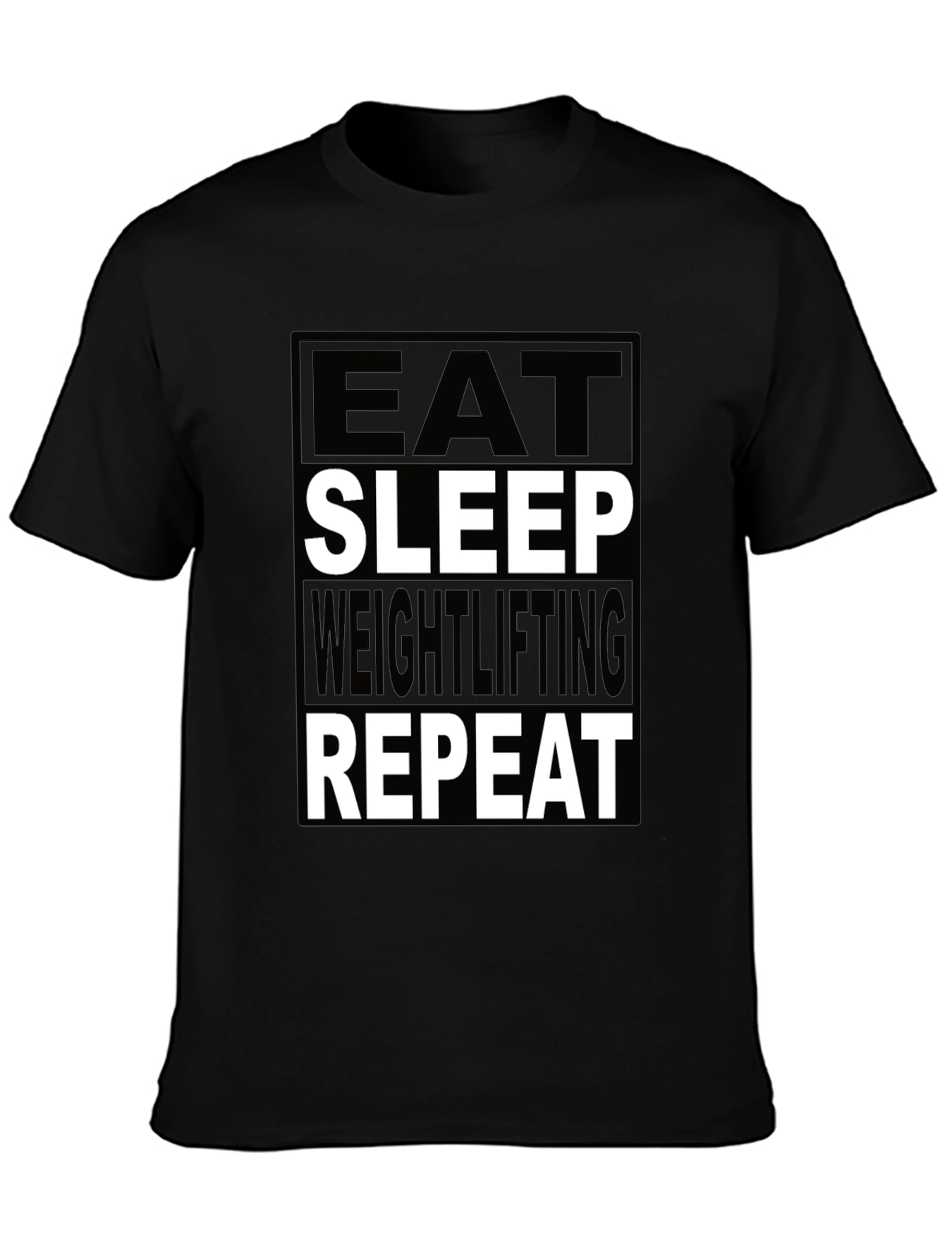 Black Eat Sleep Weightlifting Repeat Black T-Shirt view 3