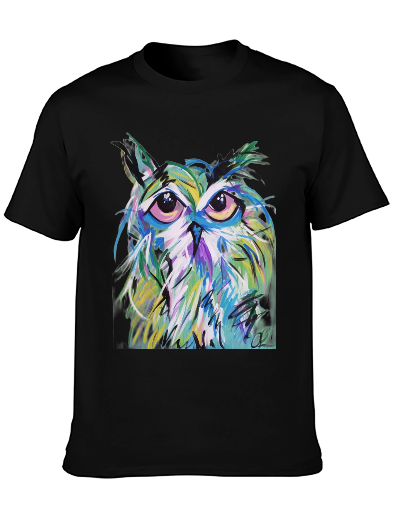 Black Abstract Owl Graphic Tee - Men's Black T-Shirt view 3