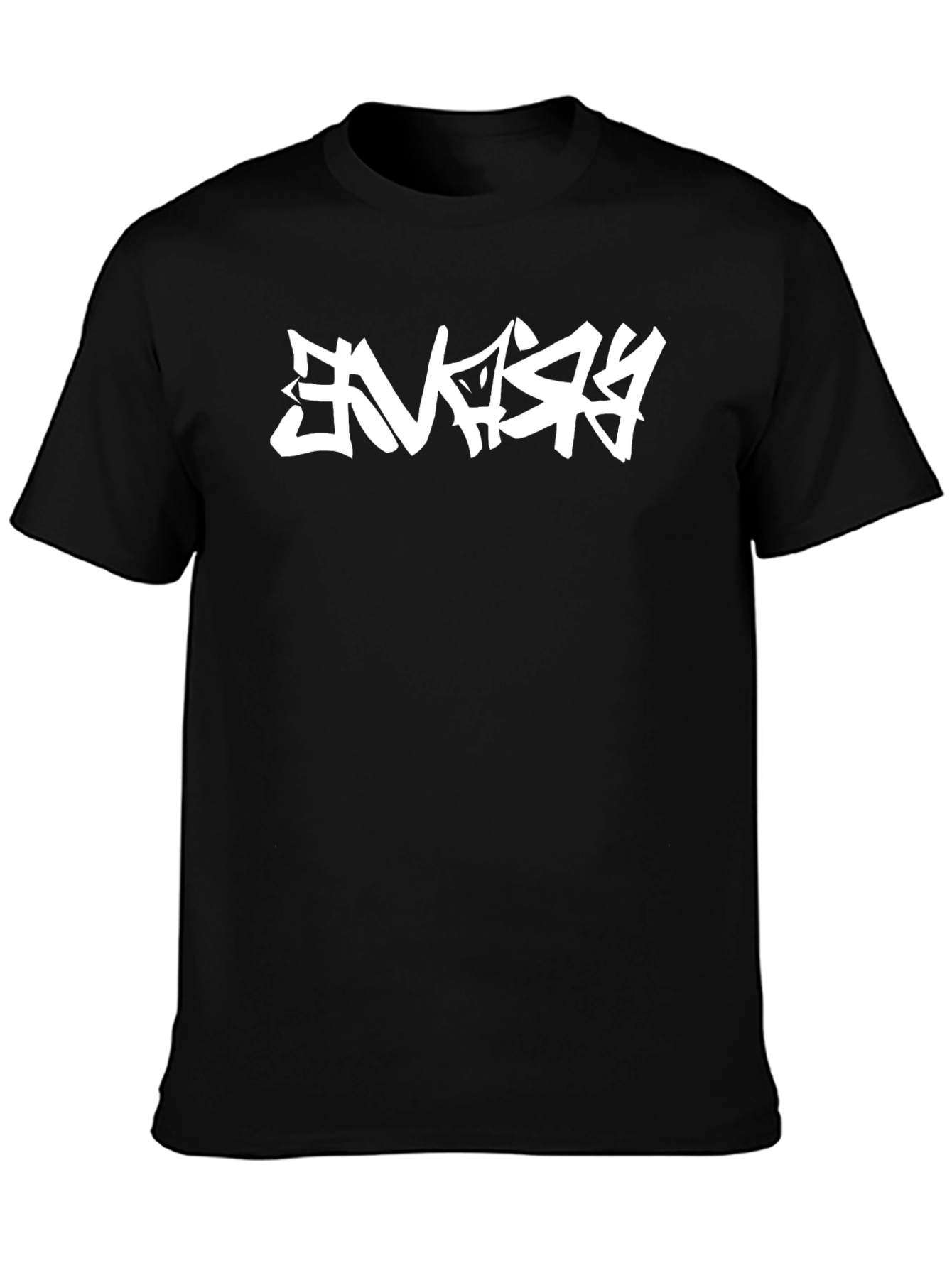 Black Urban Graphic Tee: Bold White Graffiti on Black view 3