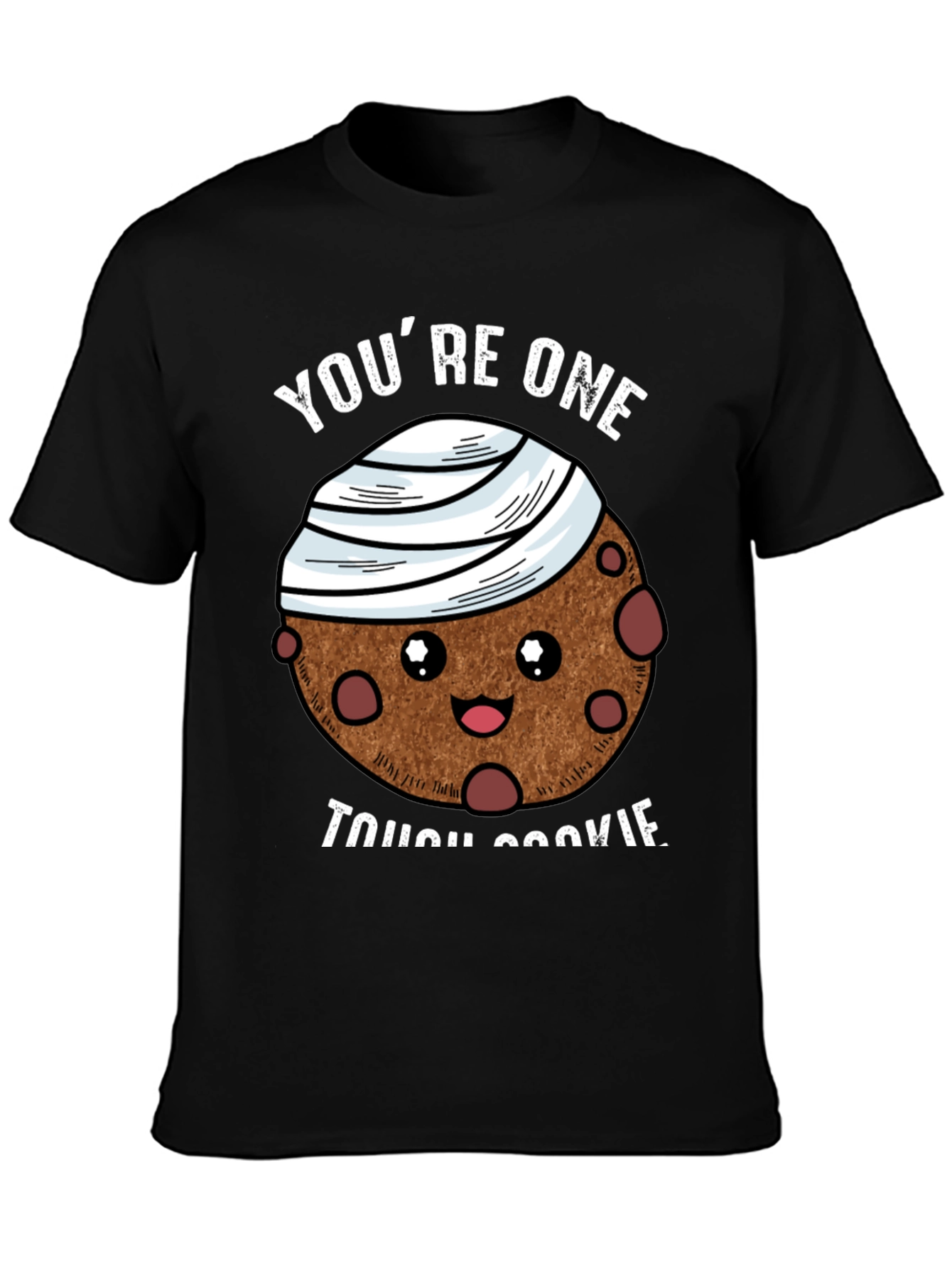 Black Tough Cookie Graphic T-Shirt: Cute Bandaged Cookie Design view 3