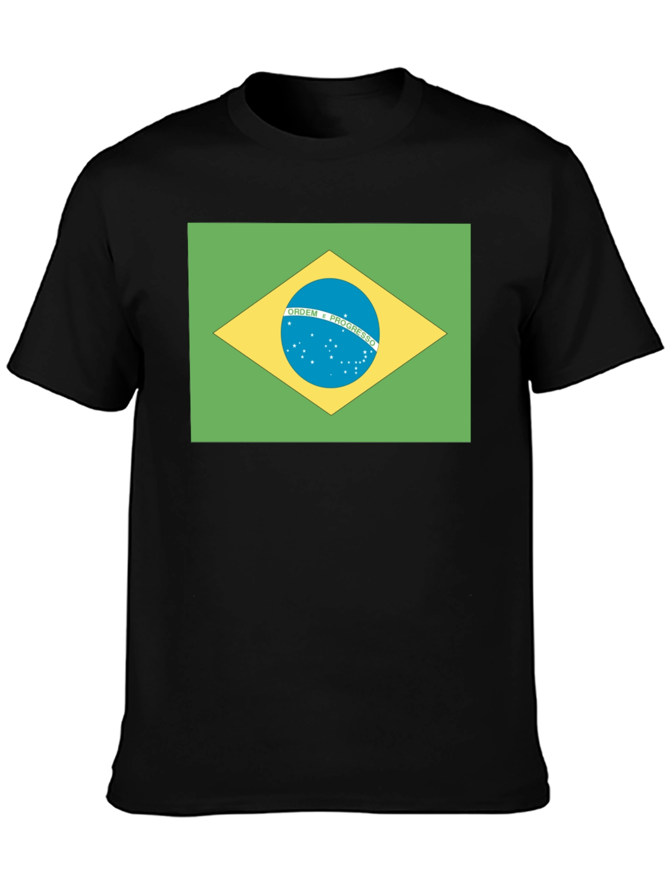 Black Brazil Flag T-Shirt - Black Crew Neck Tee view 3
