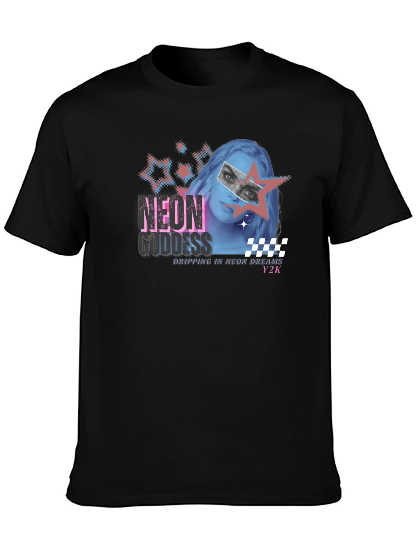 Black Neon Goddess Y2K Black T-Shirt view 3