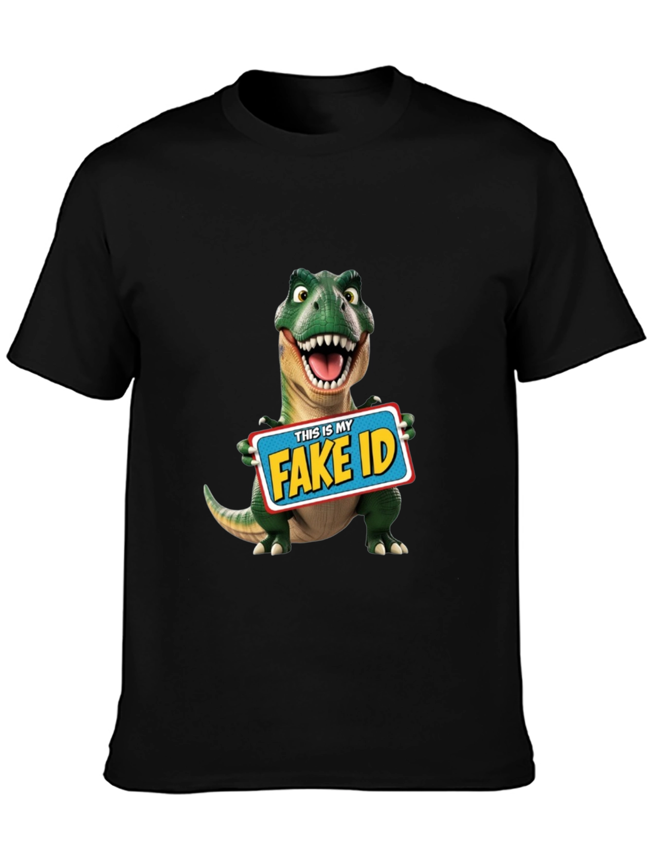 Black Funny Dinosaur Fake ID T-Shirt view 3