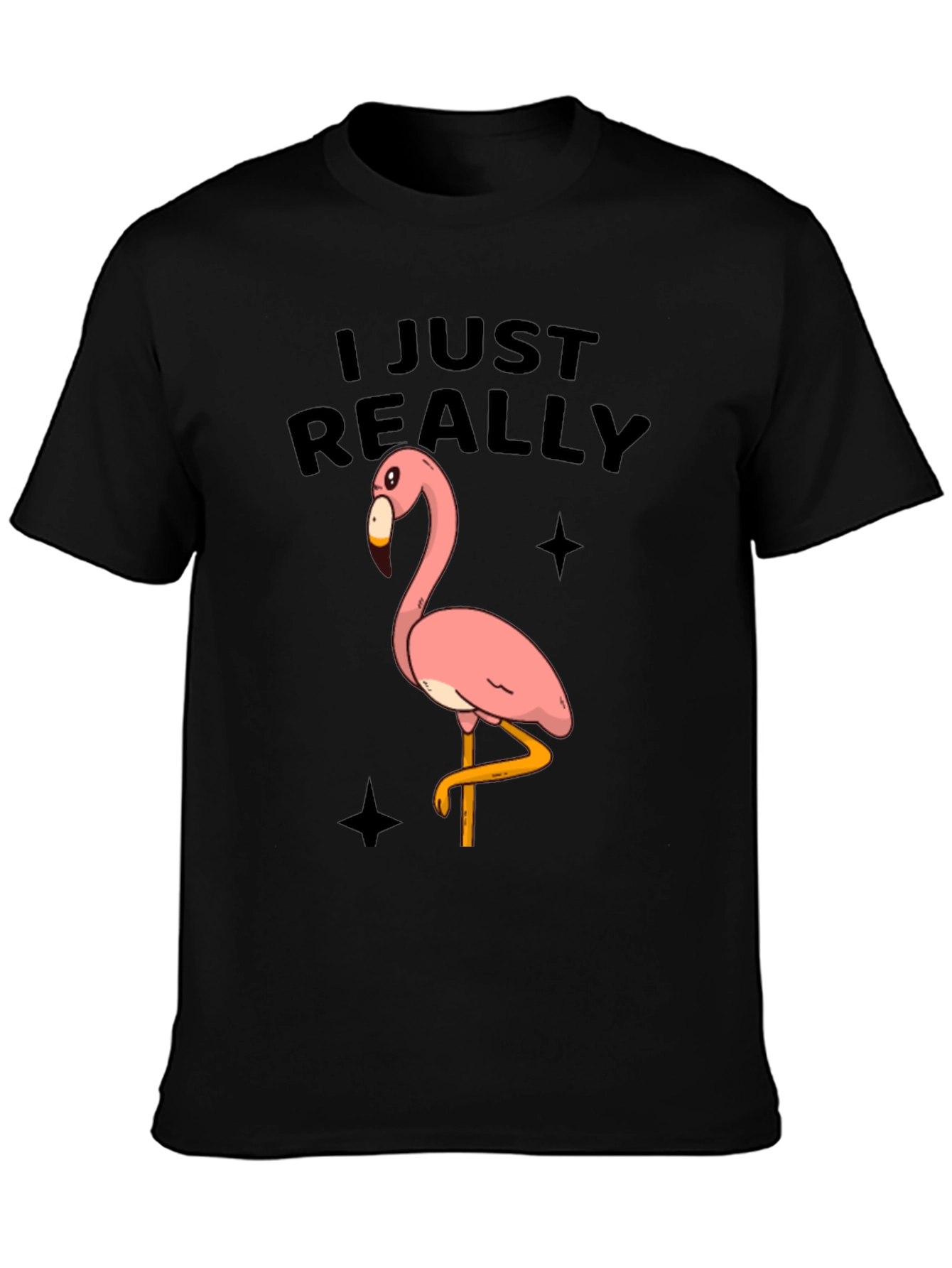 Black Funny Flamingo Graphic Tee - Just Really Love Flamingos view 3