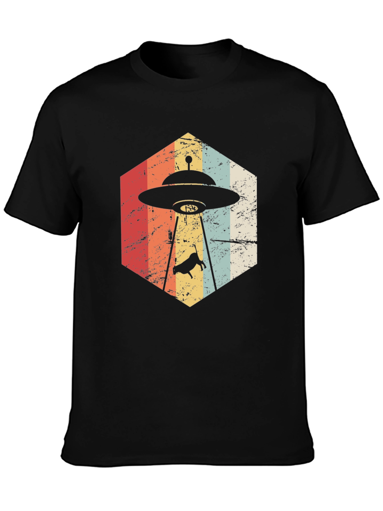 Black Retro Alien Abduction T-Shirt view 3