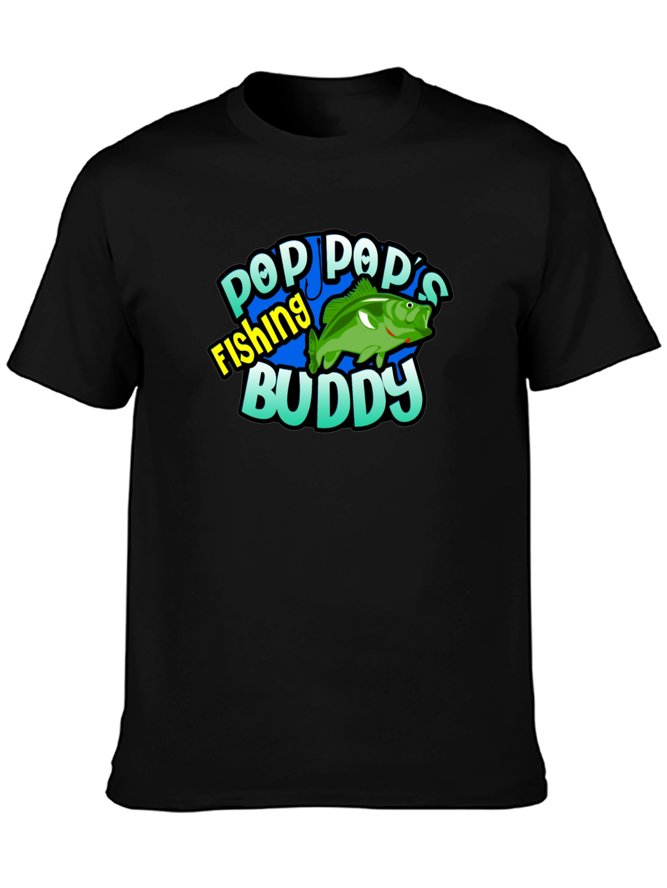Black Pop Pop's Fishing Buddy Black T-Shirt view 3