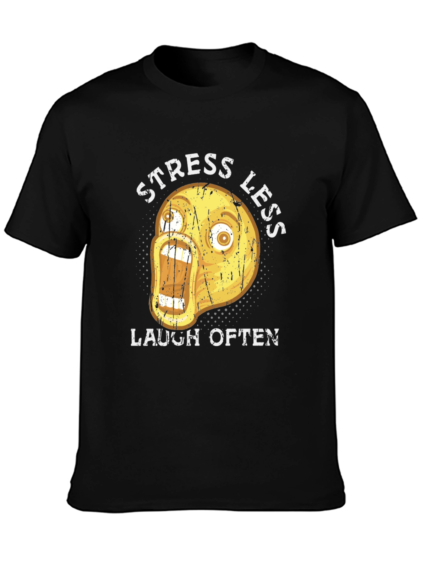 Black Funny Emoji Graphic T-Shirt - Stress Less Laugh Often view 3