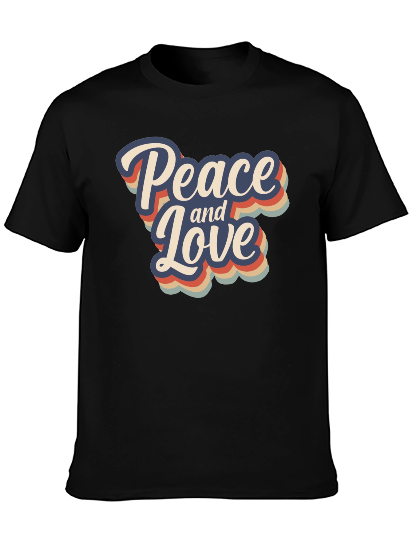 Black Peace and Love Retro Graphic T-Shirt view 3