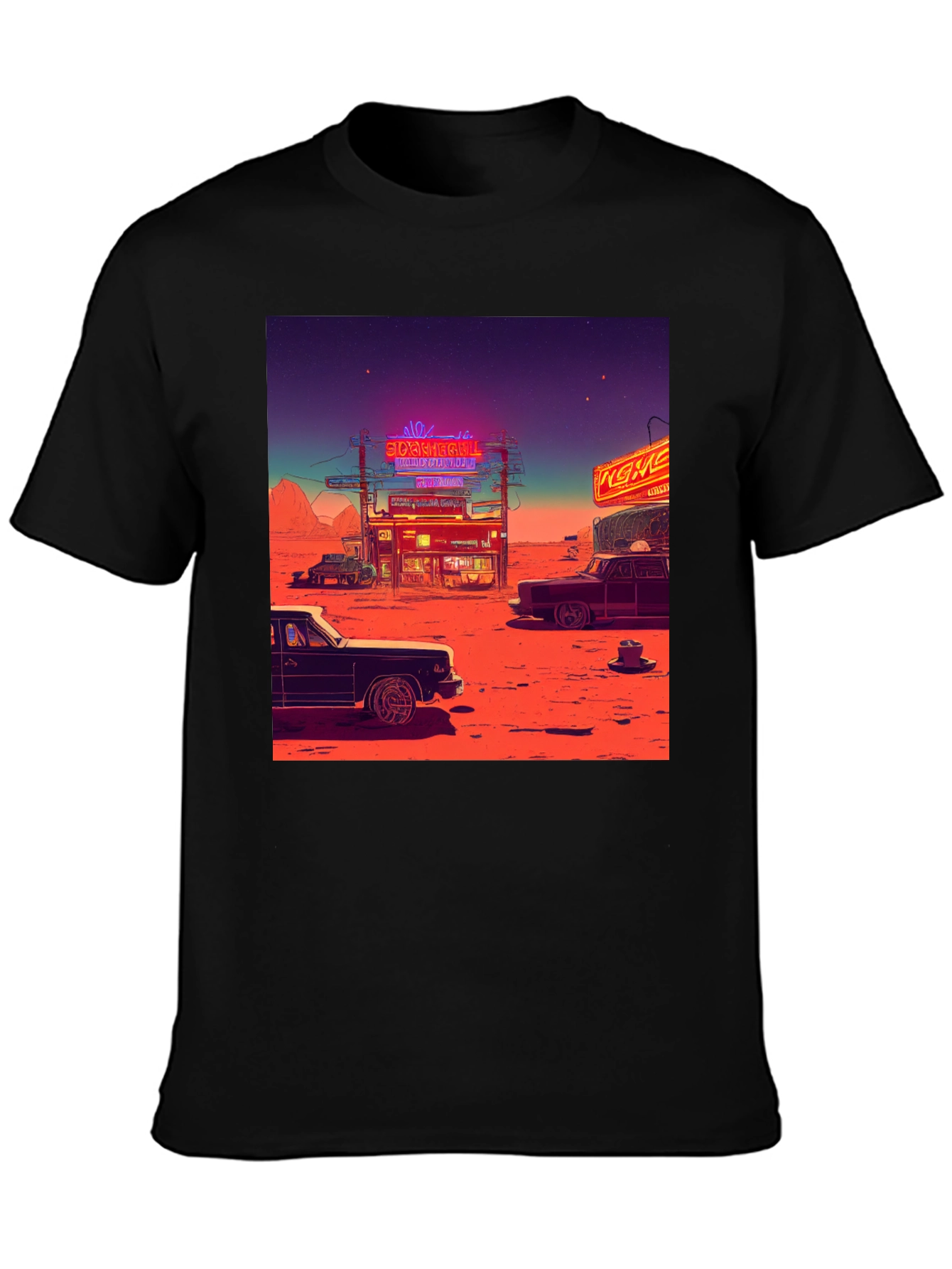 Black Retro Desert Neon T-Shirt view 3