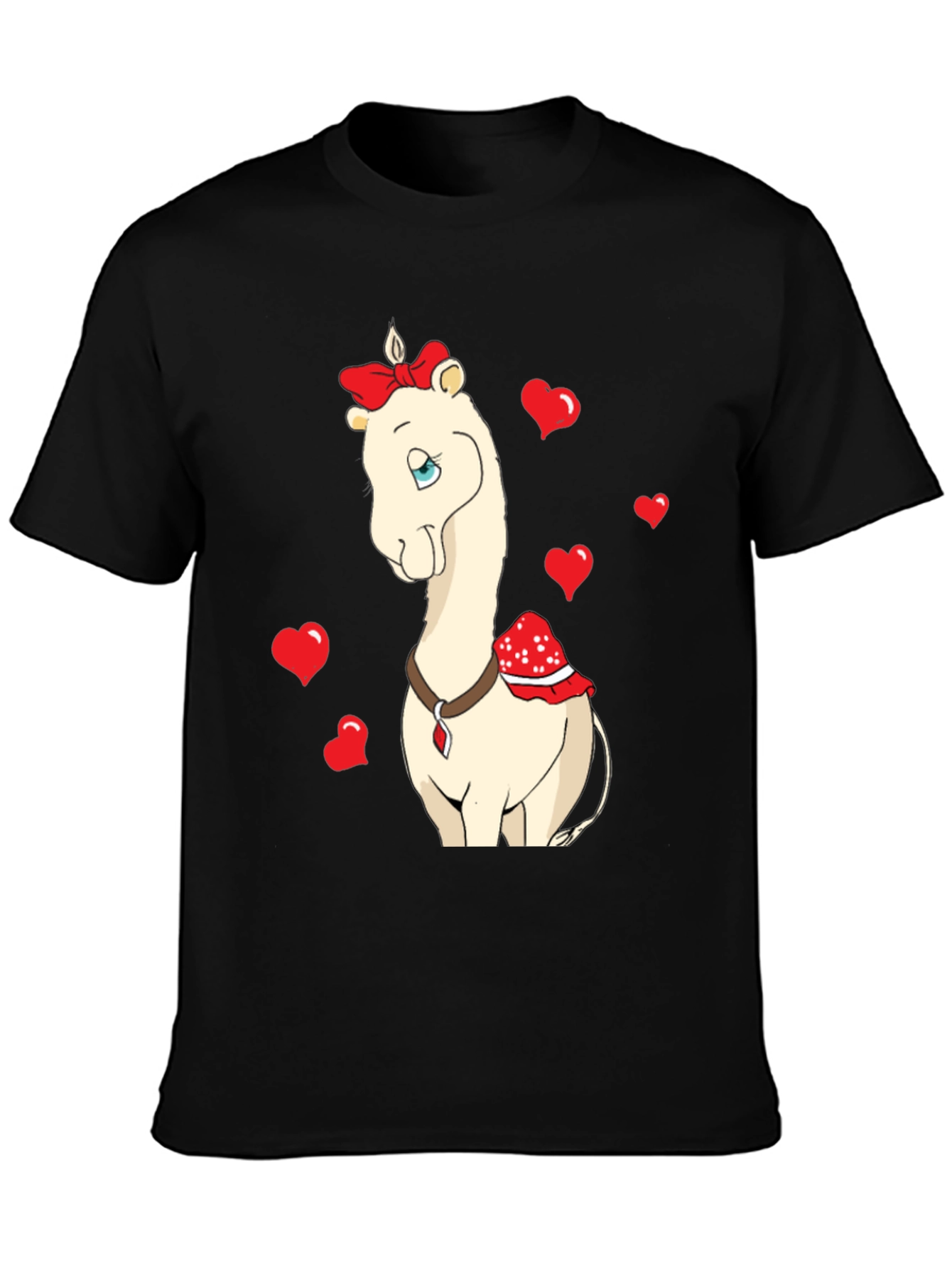 Black Cute Camel With Bow & Hearts Valentine's T-Shirt view 3