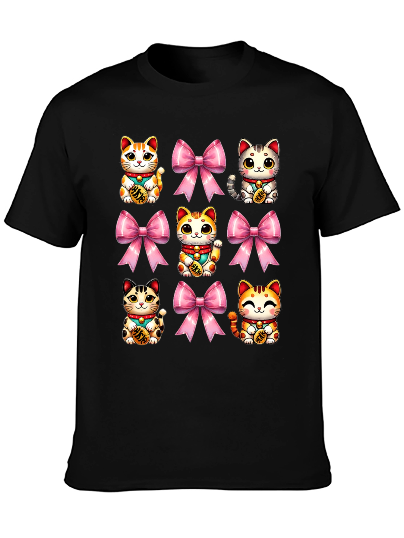 Black Lucky Cat & Bow T-Shirt - Kawaii Style view 3