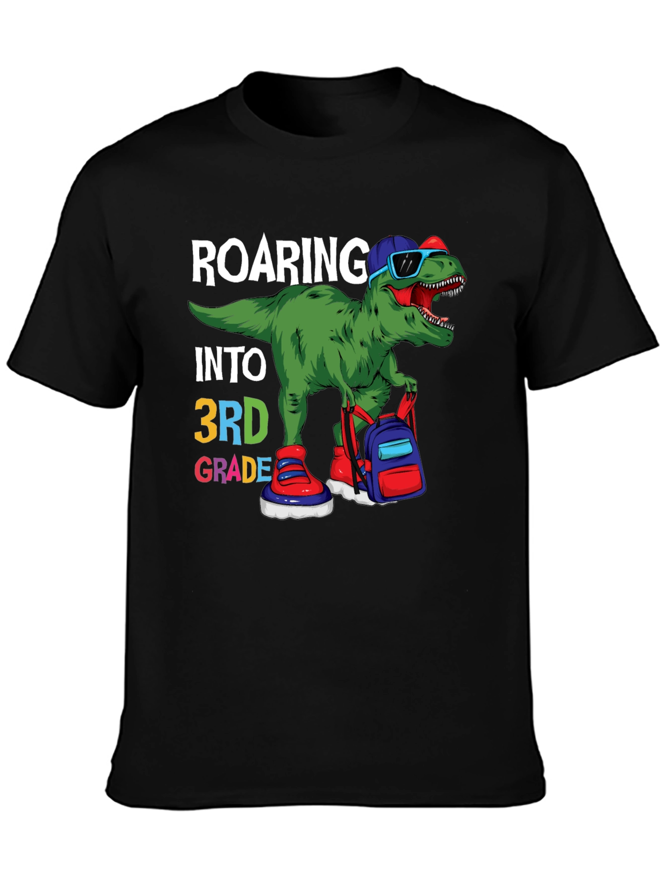 Black Roaring Into 3rd Grade Dinosaur T-Shirt view 3