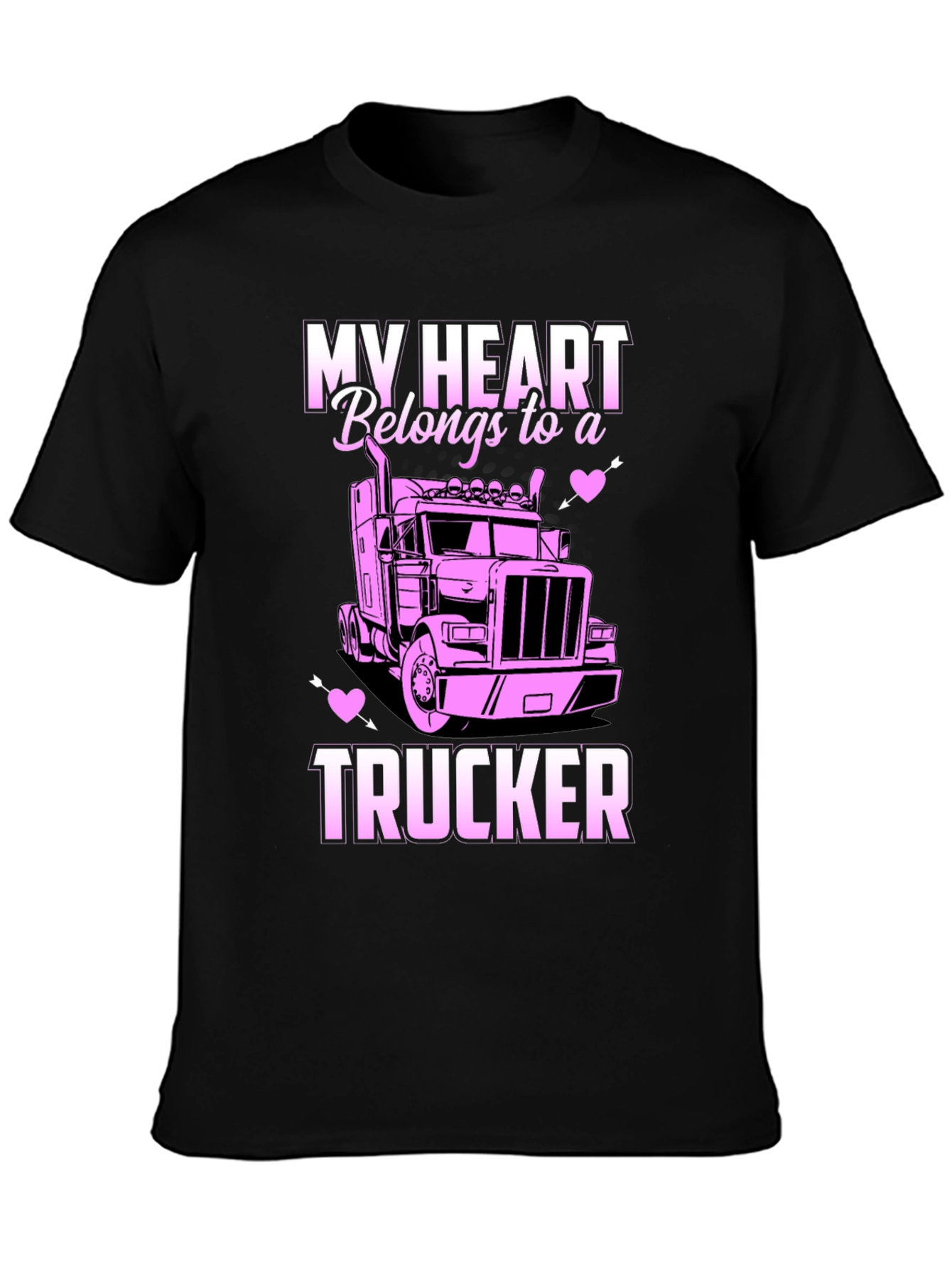 My Heart Belongs to a Trucker Black T-Shirt - 3