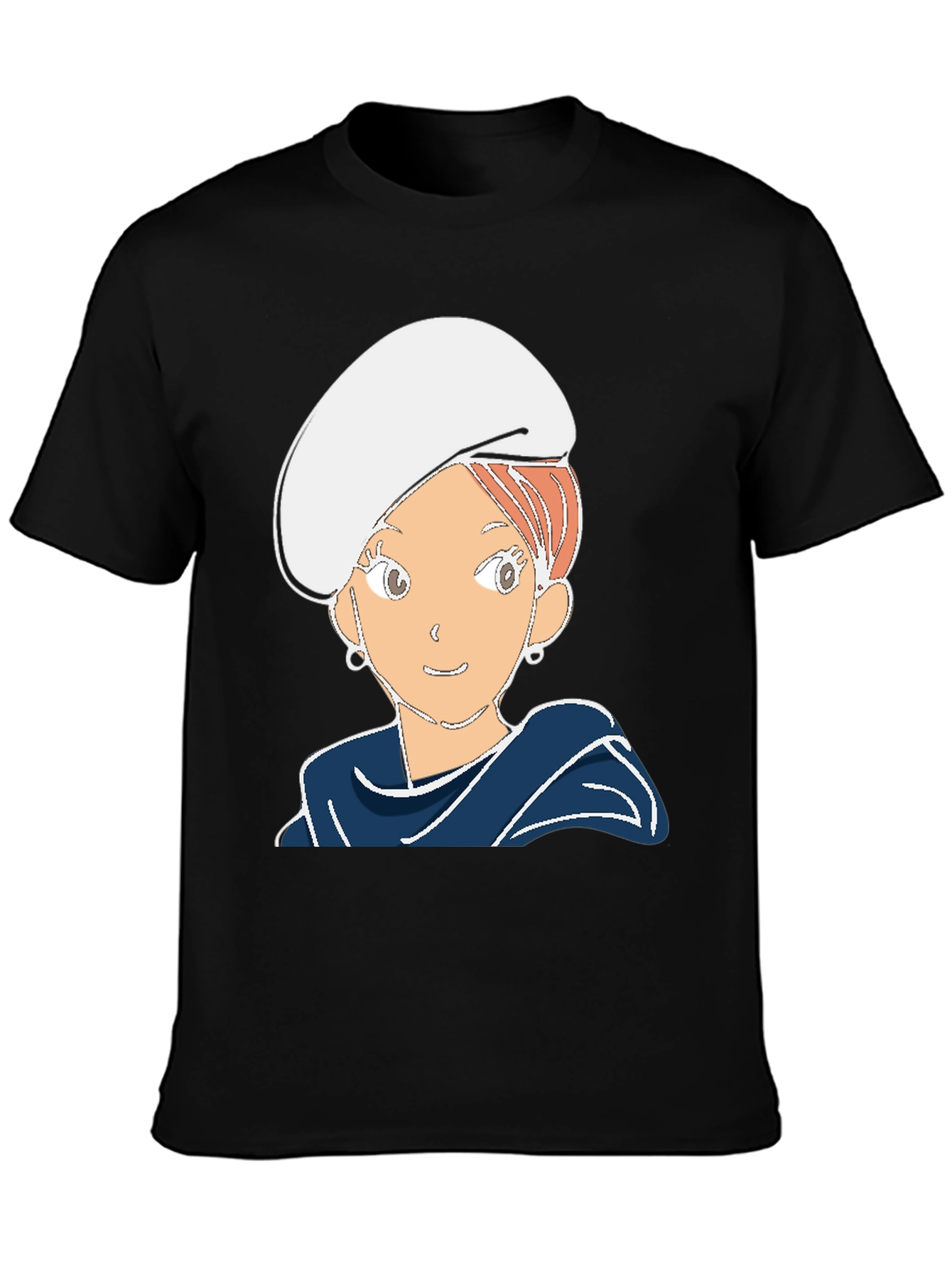 Black Cartoon Girl Graphic Tee - Black Cotton Blend T-Shirt view 3