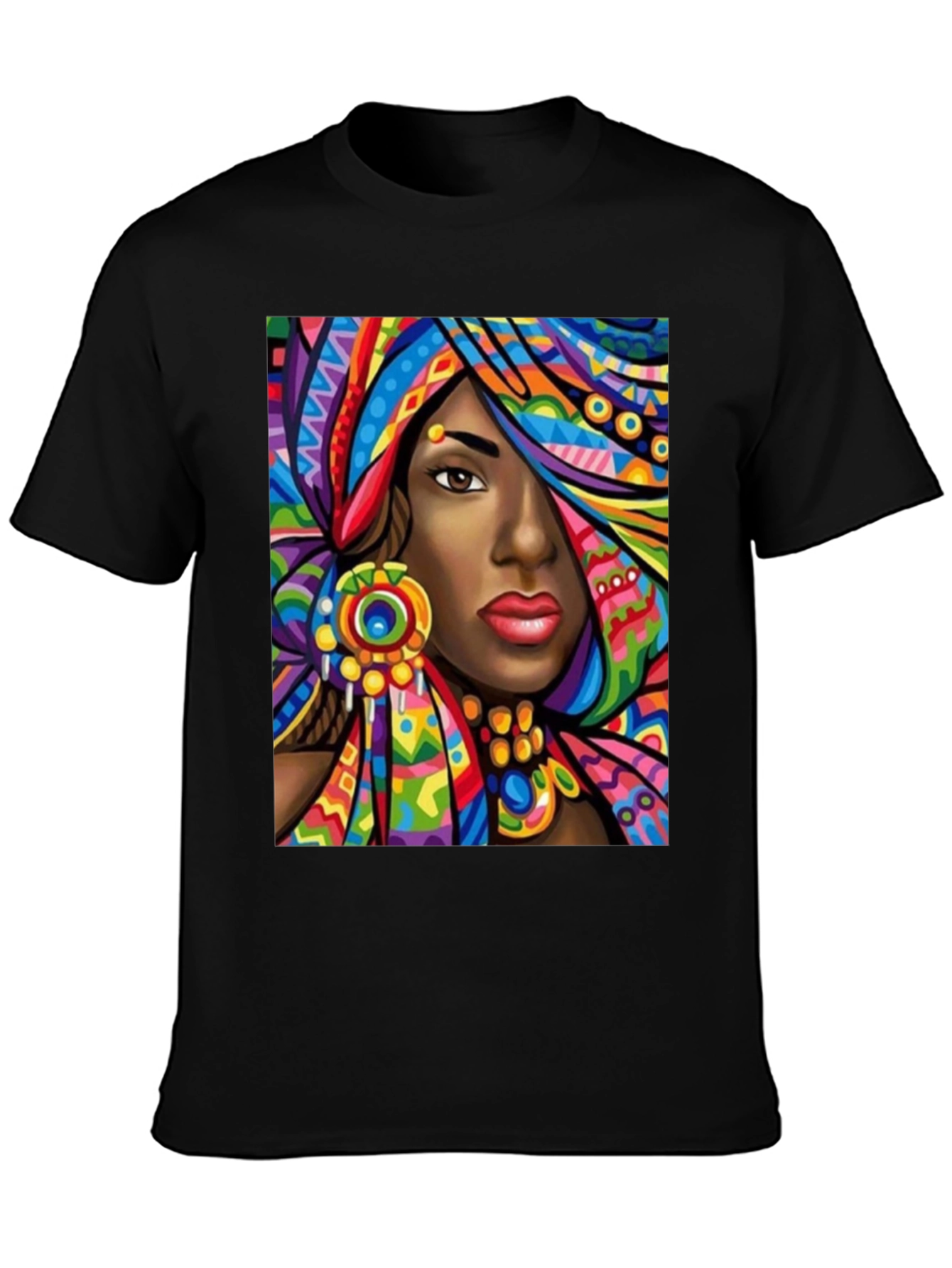 Black Colorful African Queen Graphic T-Shirt view 3