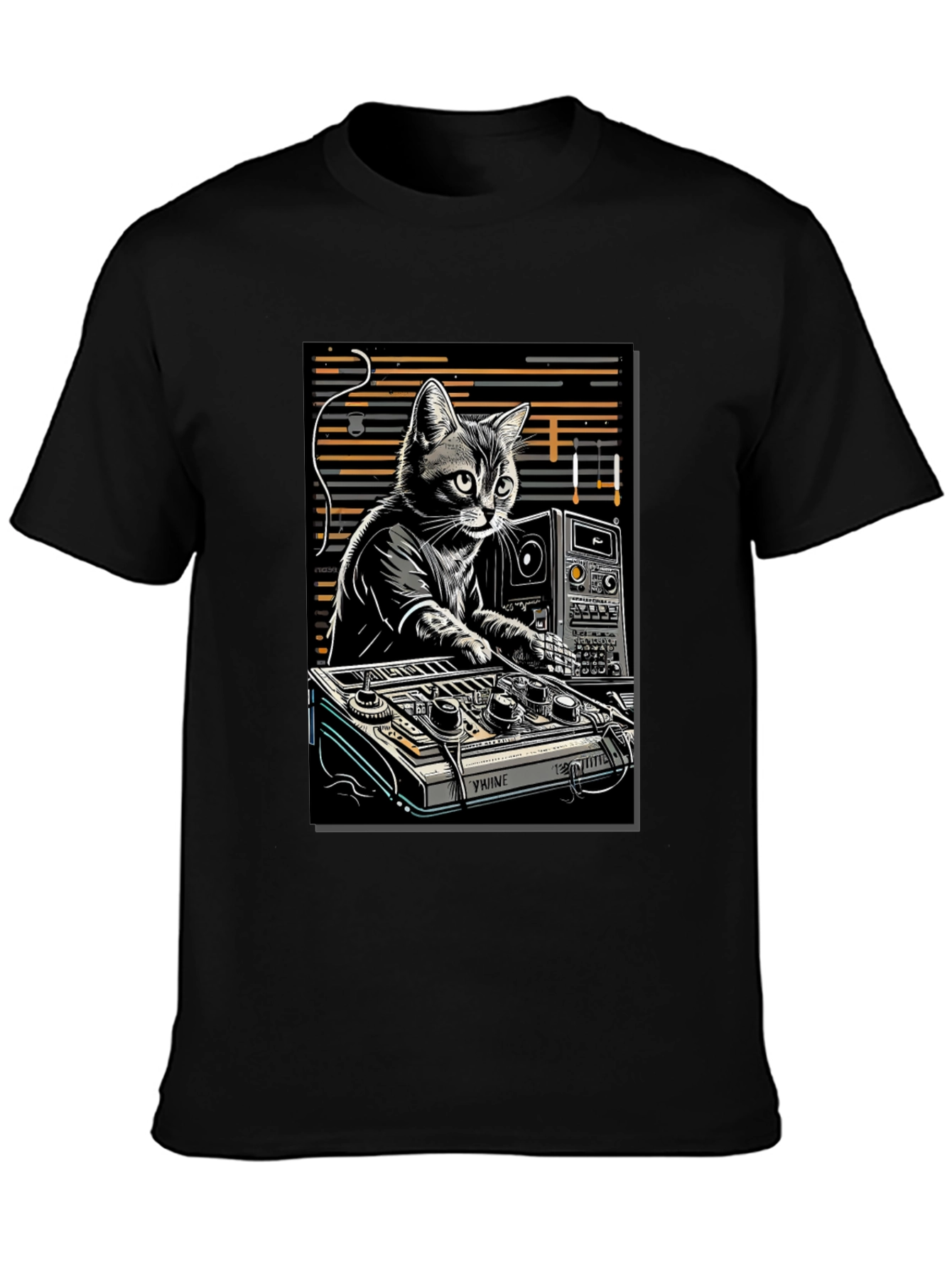 Black DJ Cat Graphic T-Shirt view 3