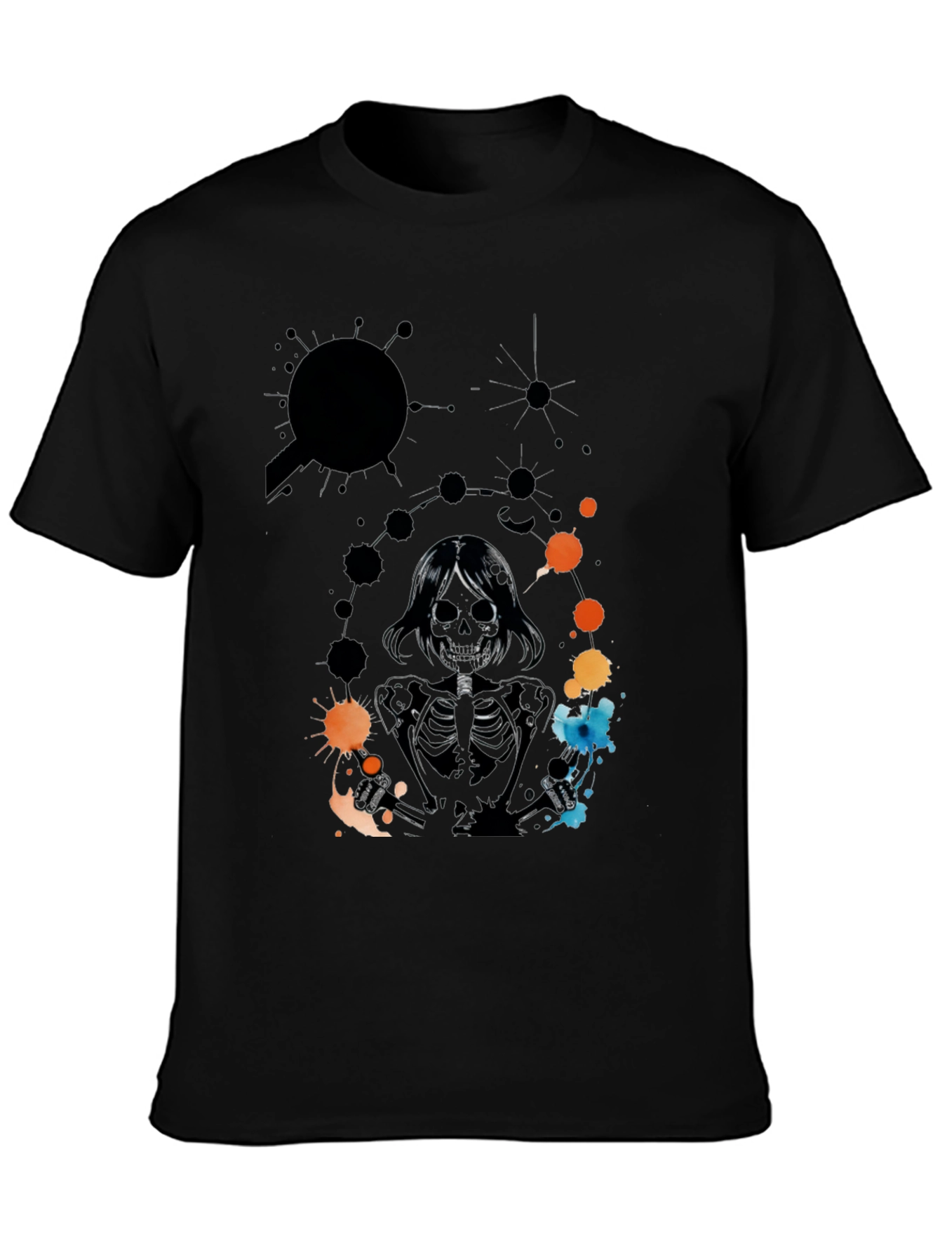 Black Skeleton Print Black T-Shirt view 3