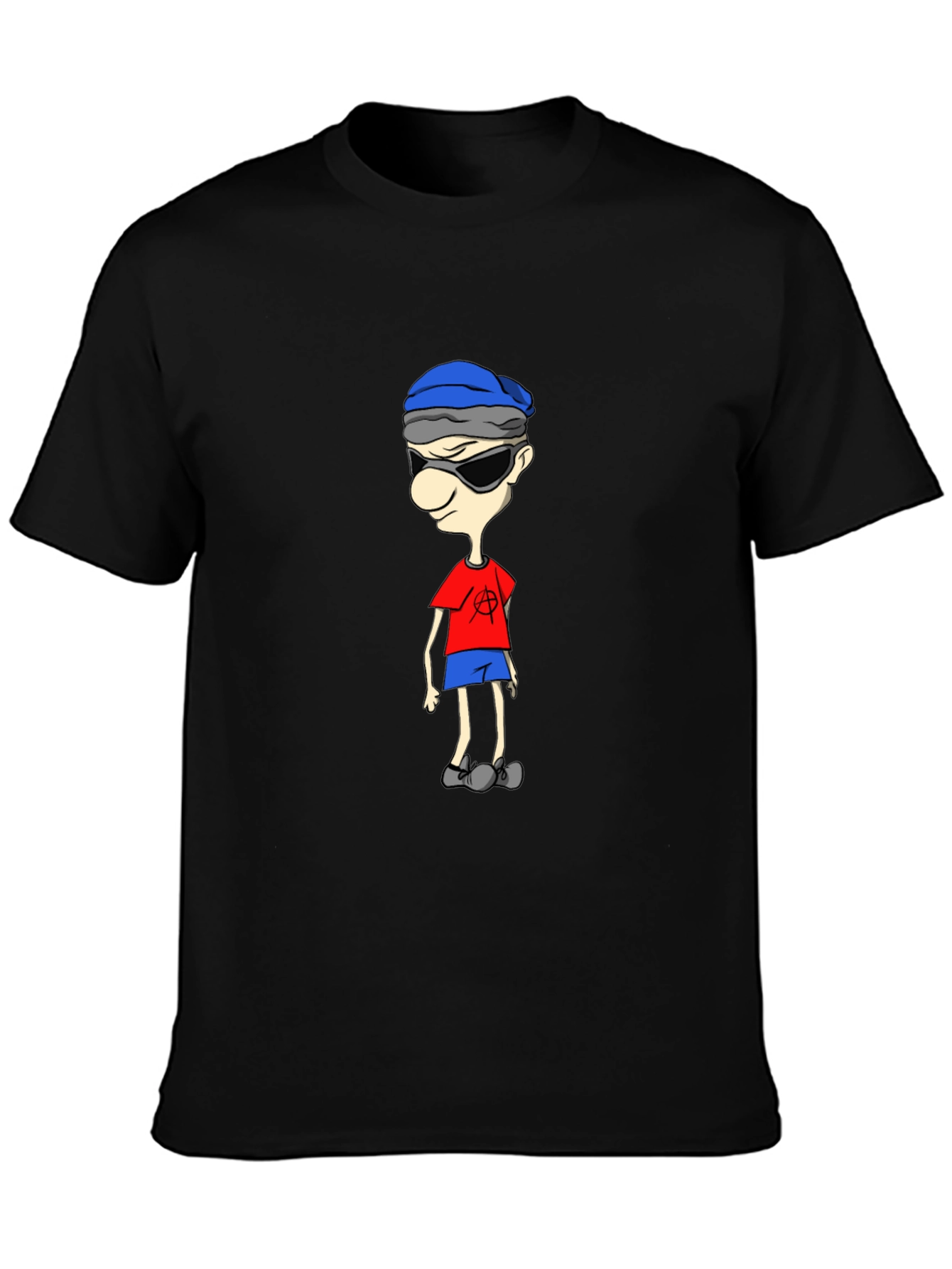 Black Cool Cartoon Character Graphic Tee - Black view 3