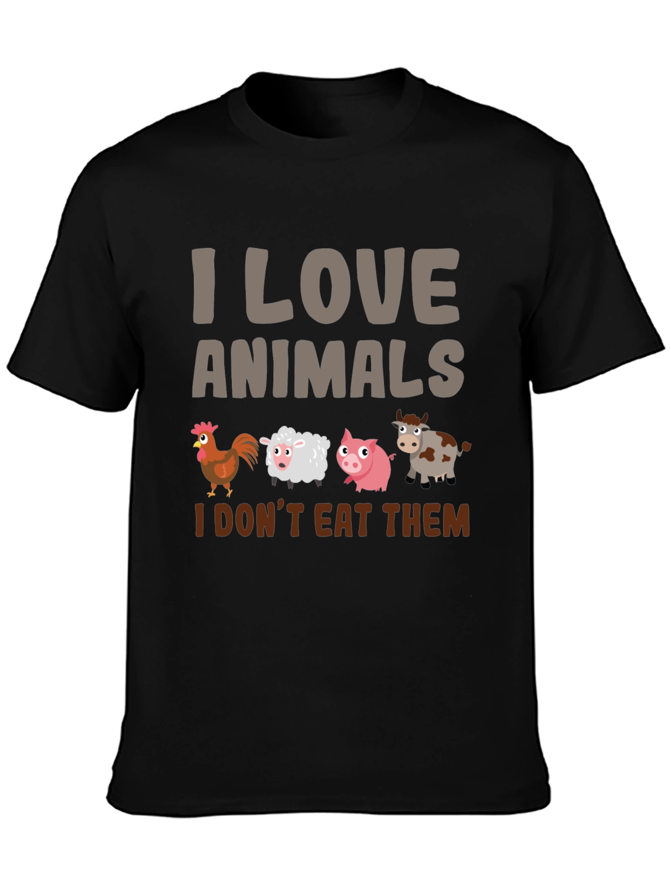 Black I Love Animals T-Shirt - Vegan Statement Tee view 3