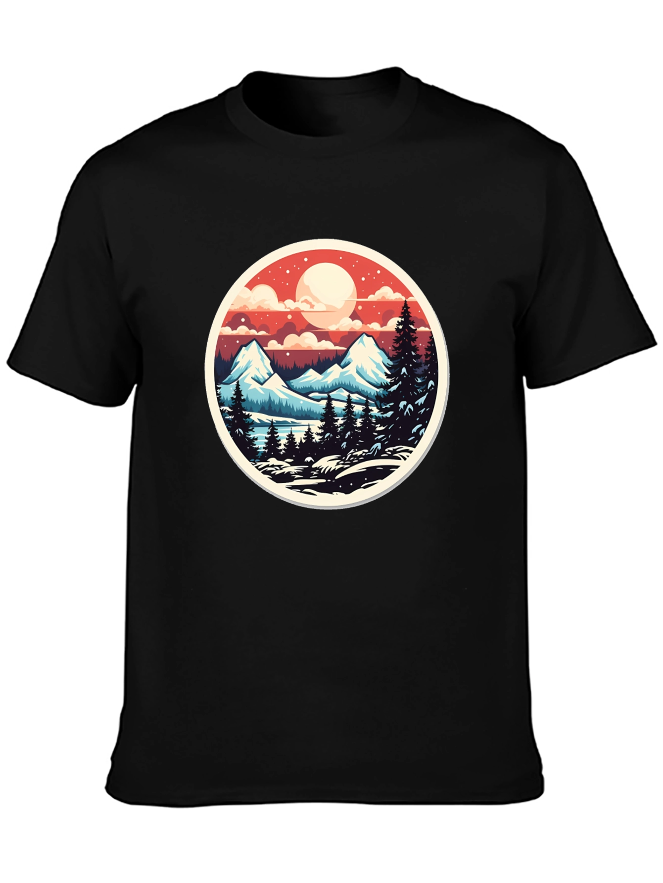 Black Mountain Landscape Graphic Tee - Black Casual T-Shirt view 3